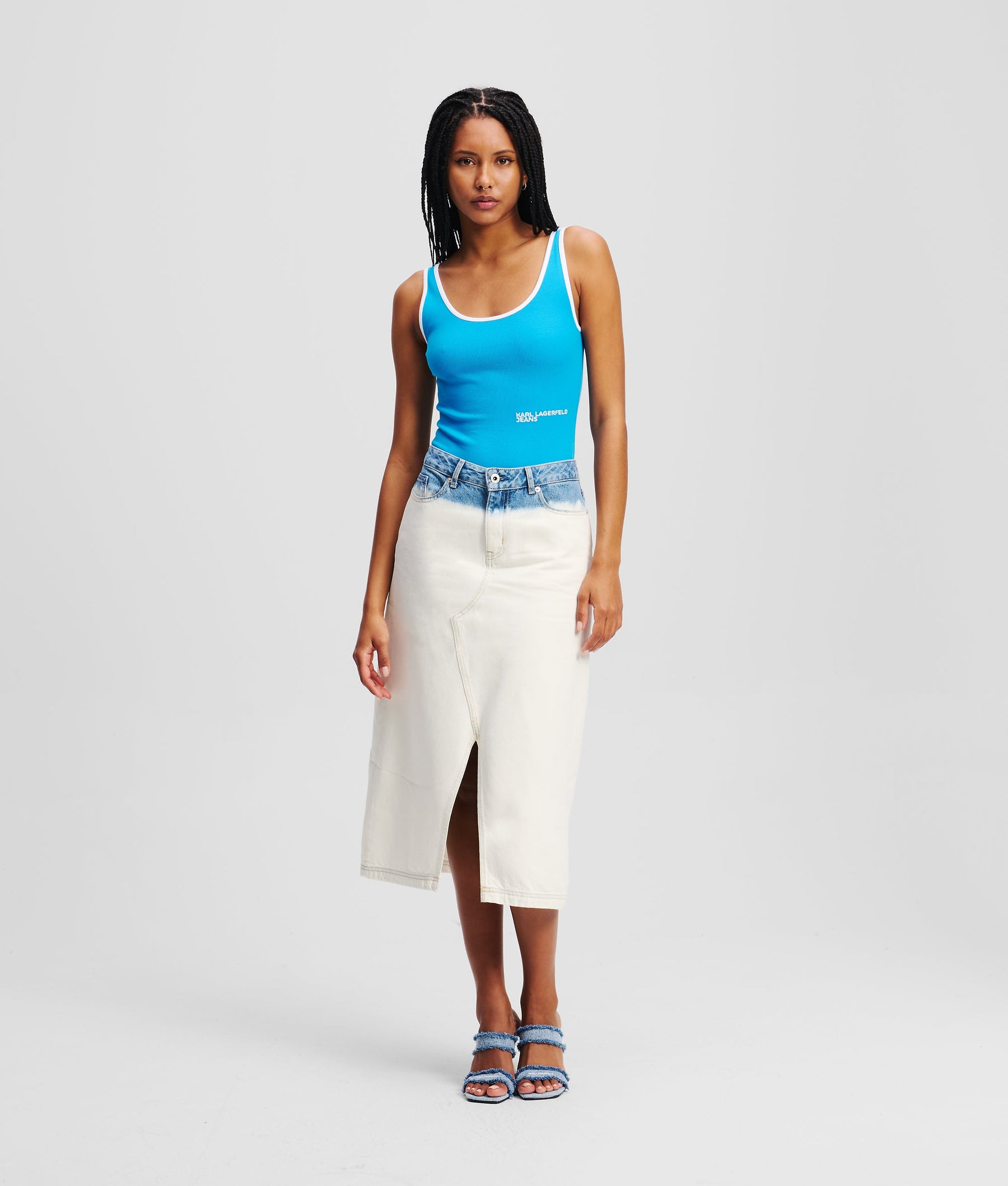 OMBRE DENIM MIDI SKIRT