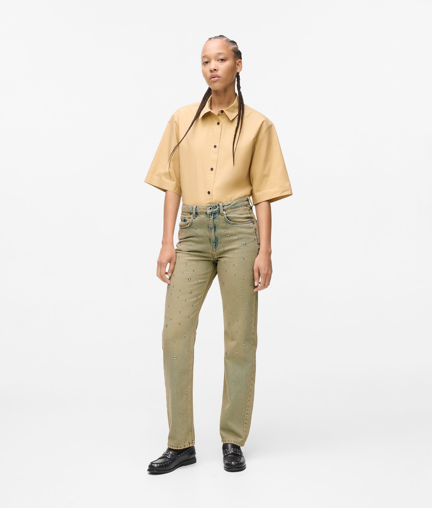 STUDDED HIGH-RISE STRAIGHT TROUSERS