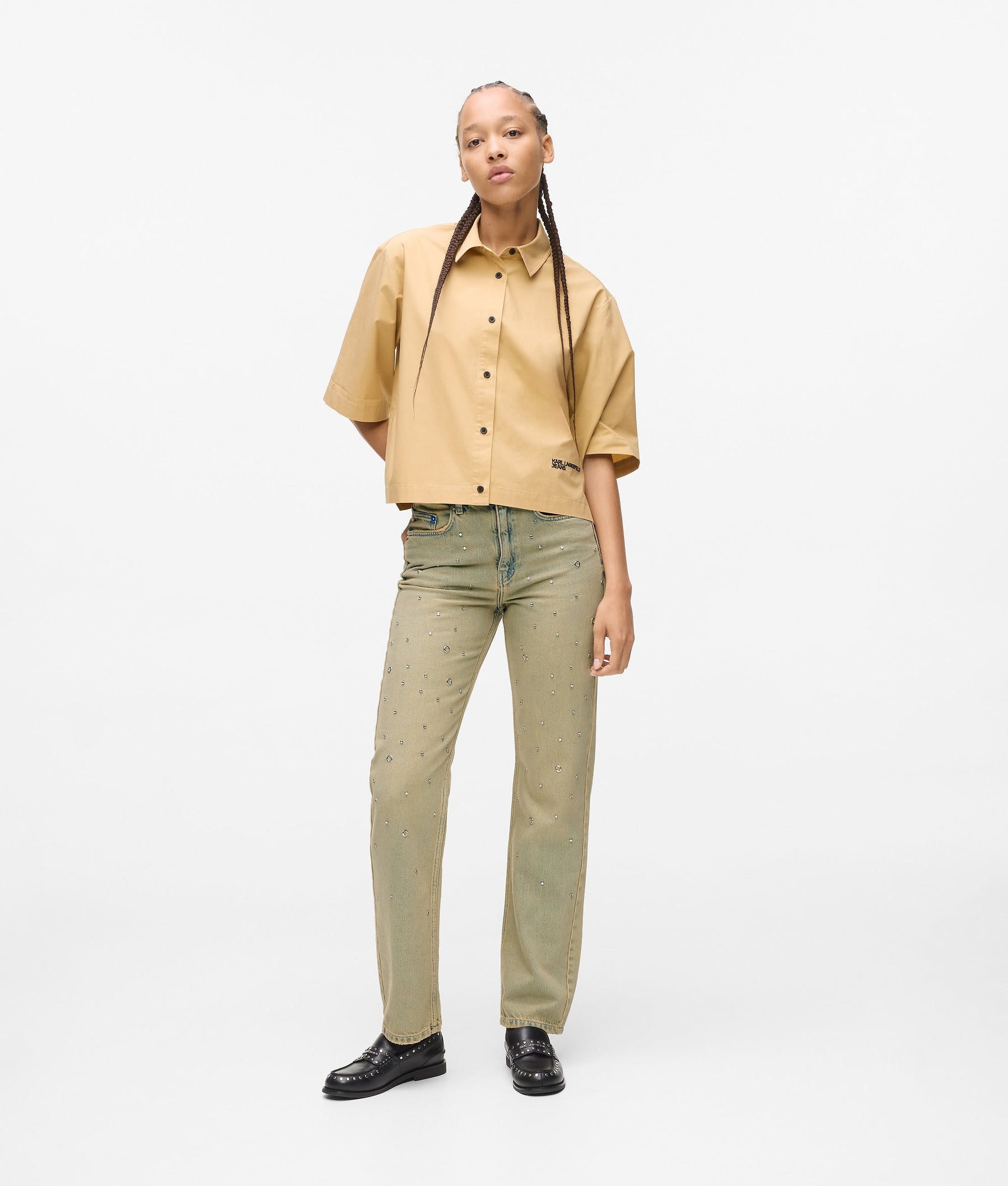 STUDDED HIGH-RISE STRAIGHT TROUSERS