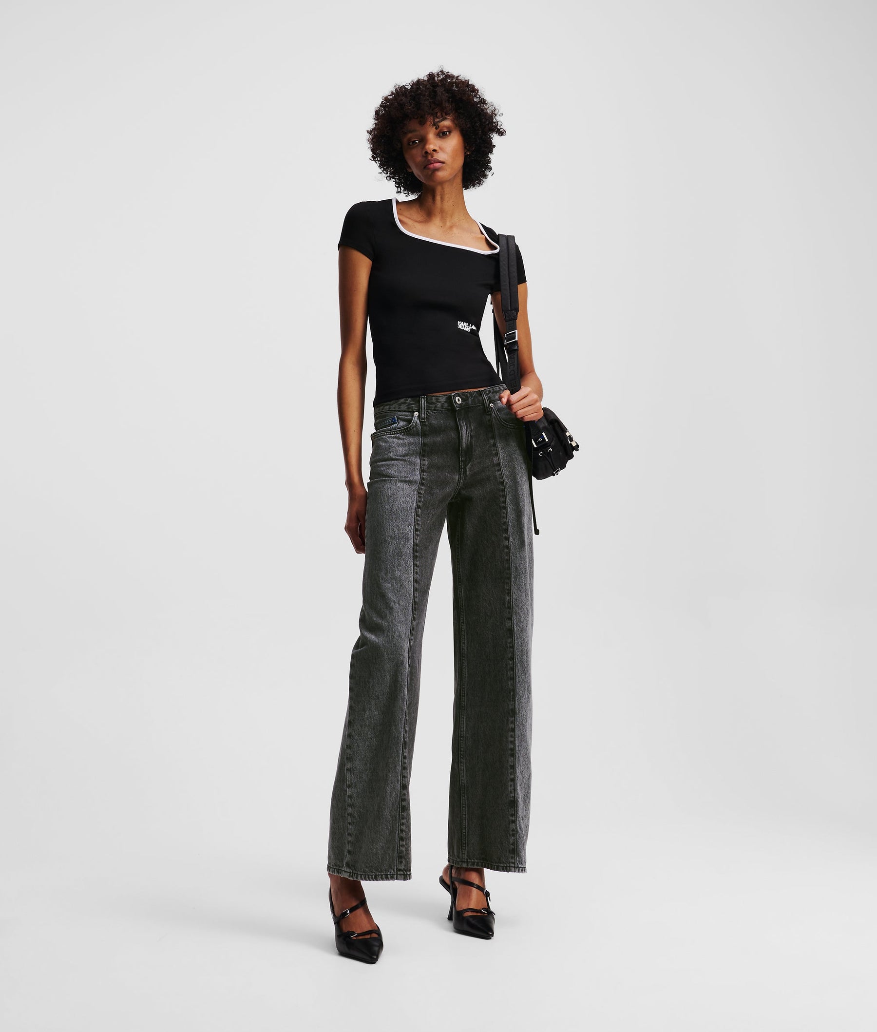 TWO-TONE MID-RISE RELAXED TROUSERS