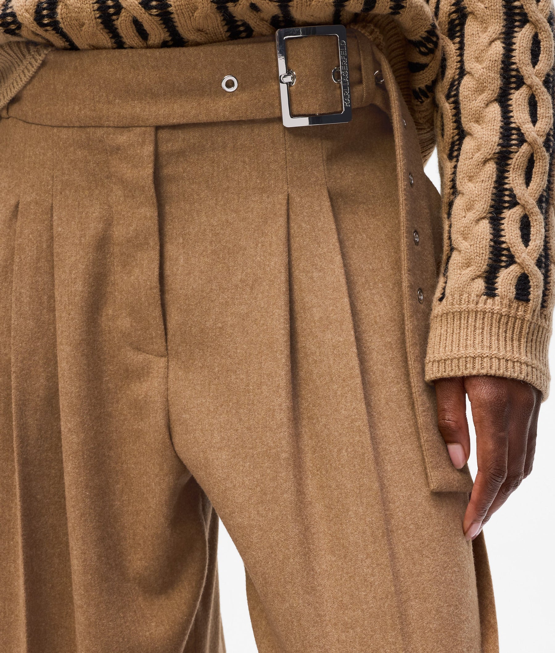 Wool-blend wide leg trousers