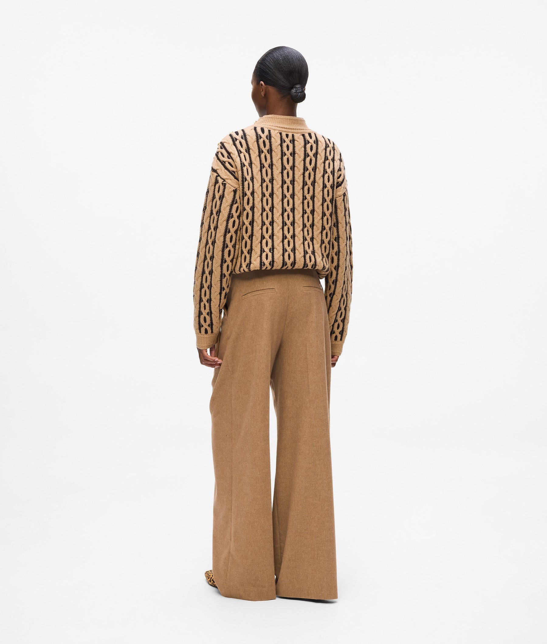 Wool-blend wide leg trousers