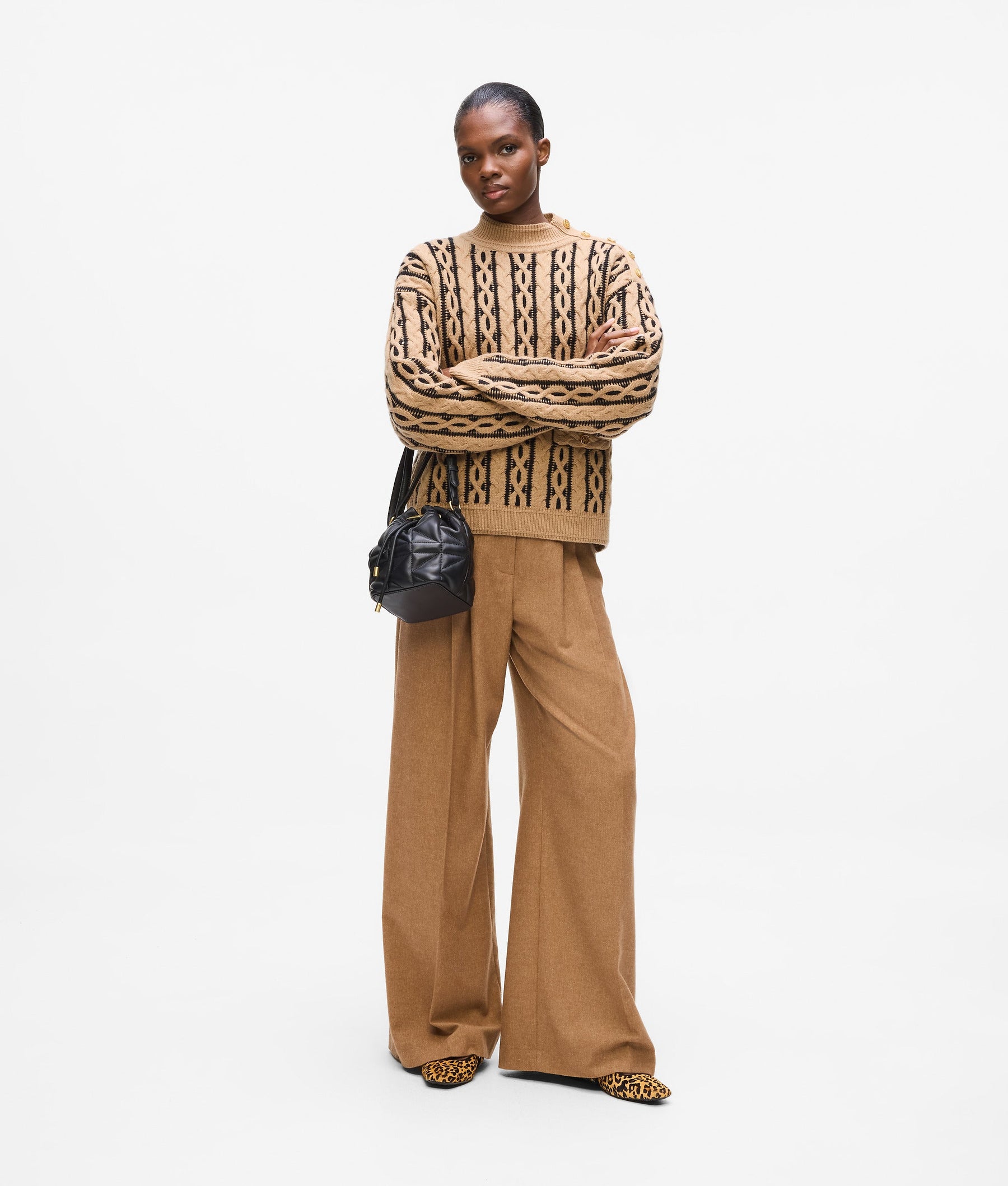 Wool-blend wide leg trousers