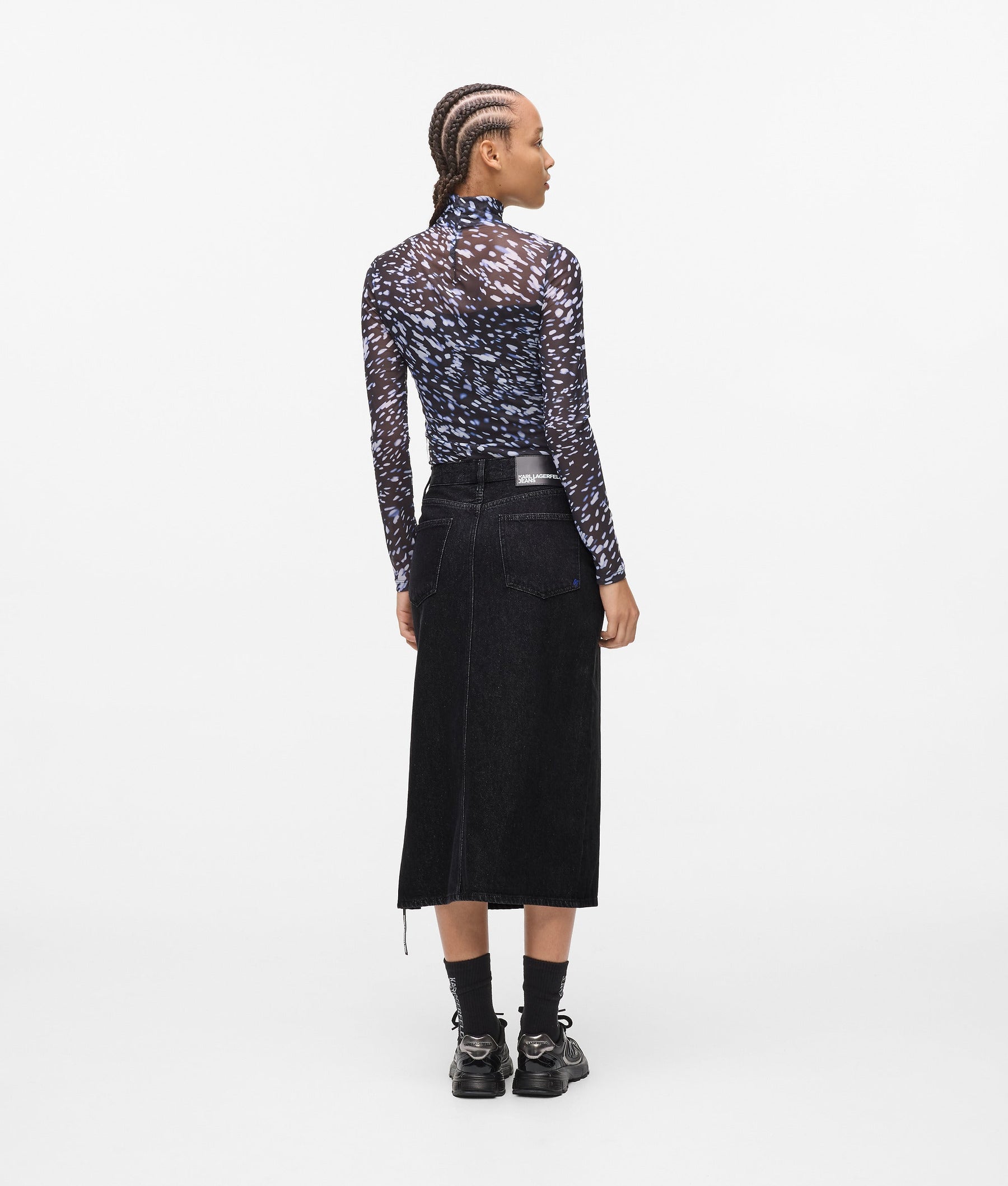 Lace-up midi denim skirt