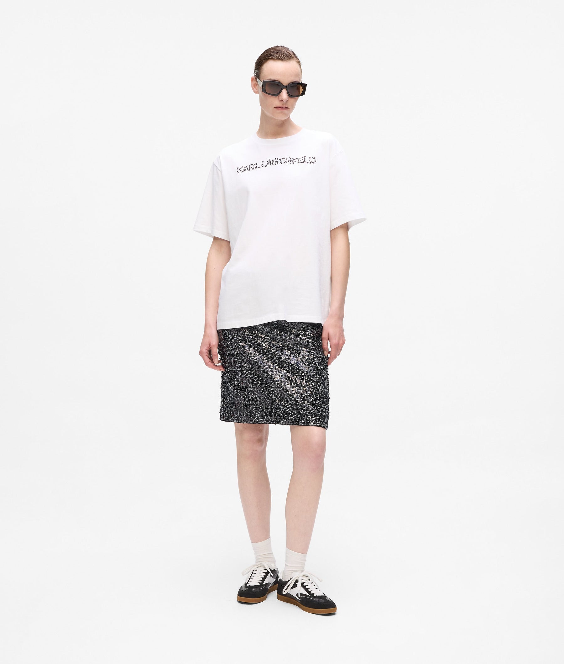 Sequin tweed skirt