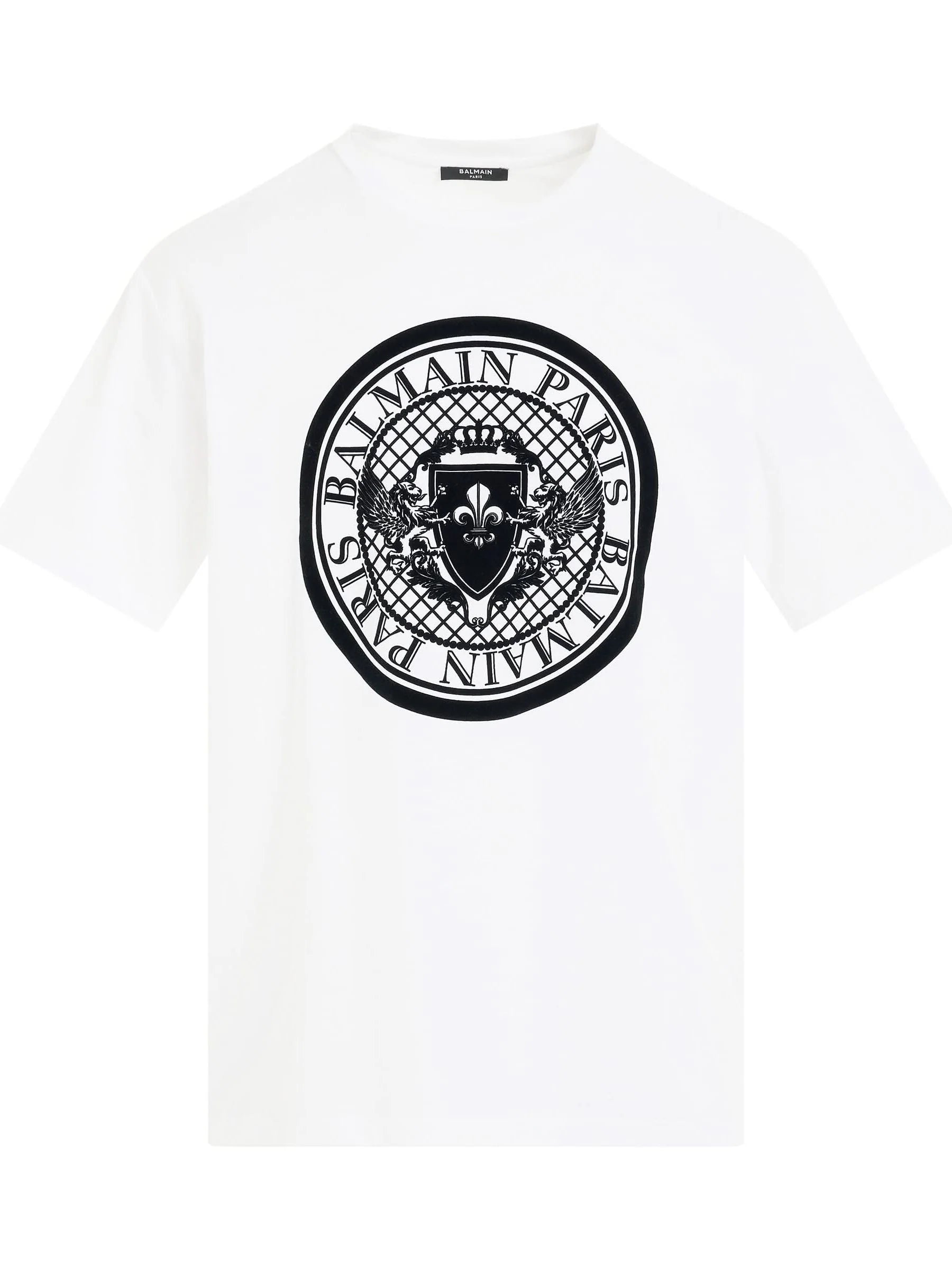 Coin Flock Straight Fit T-Shirt in White/Black