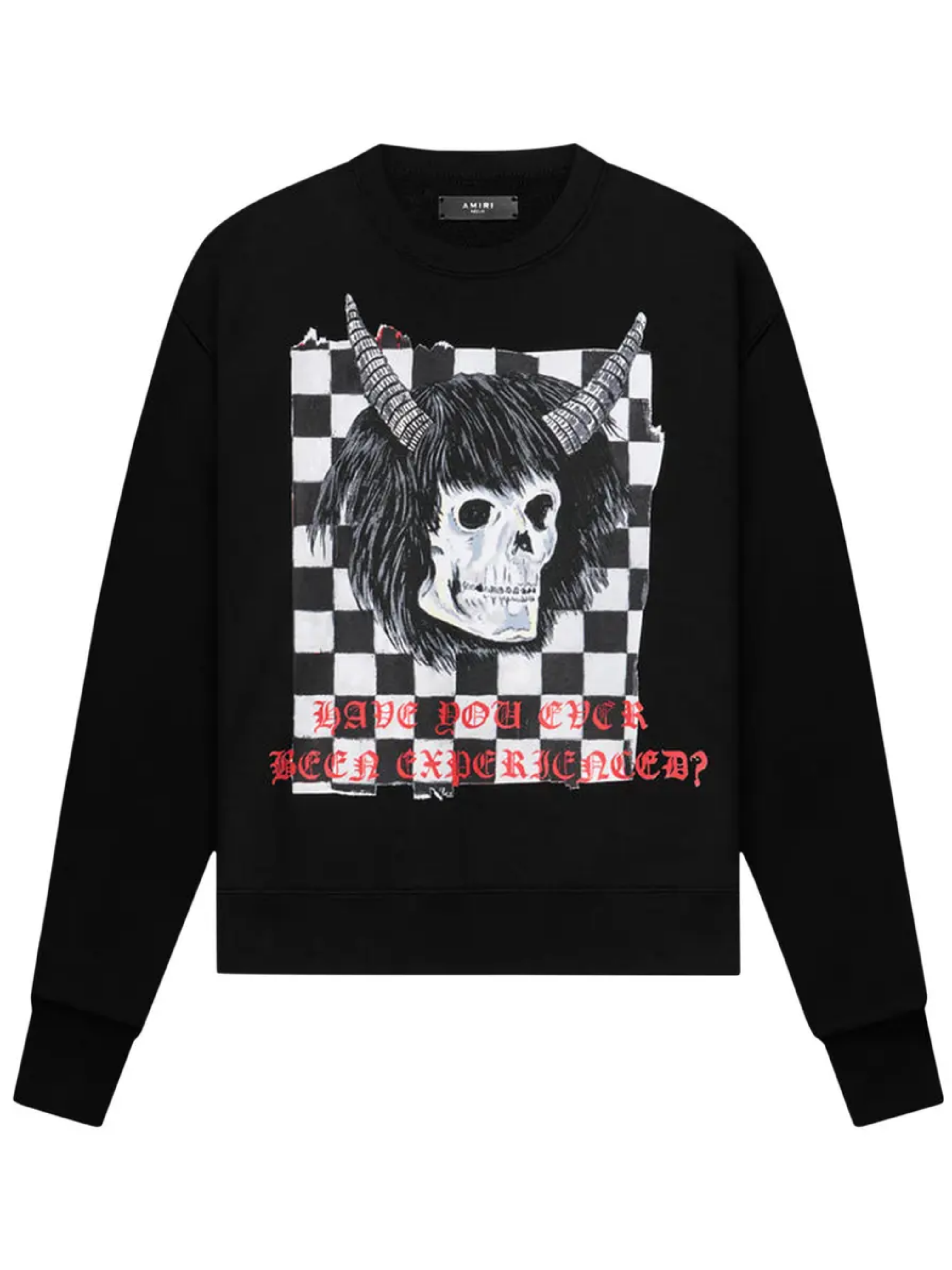 AMIRI X WES LANG CHECKER SKULL CREW NECK SWEATER BLACK