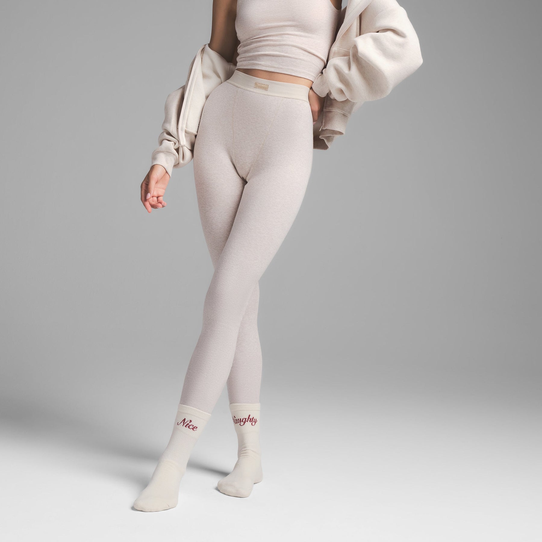 COTTON RIB LEGGING | HEATHER OATMEAL