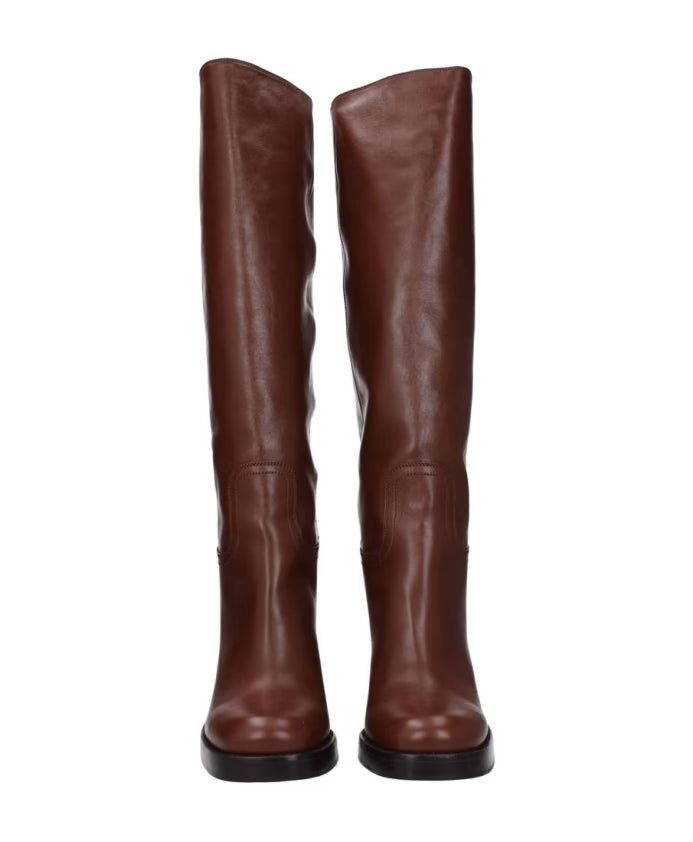 Prada Brown Leather High Heel Casual Boots