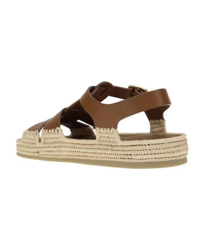 Raffia Leather Sandals Retro Style