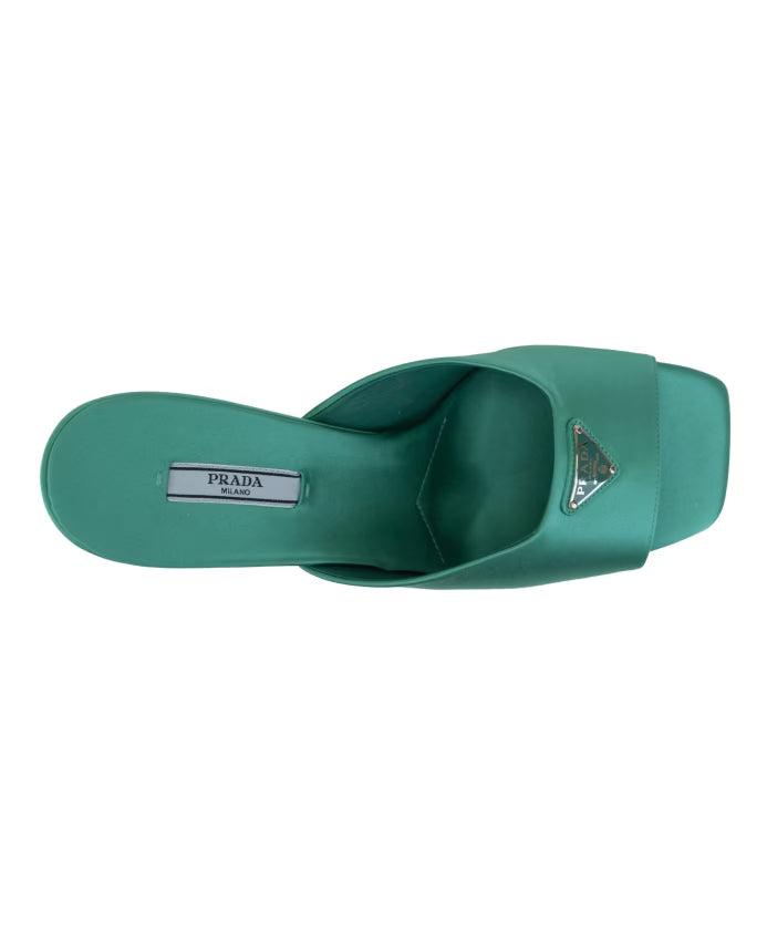 Prada Silver Logo Embellished Slip-On Sandals