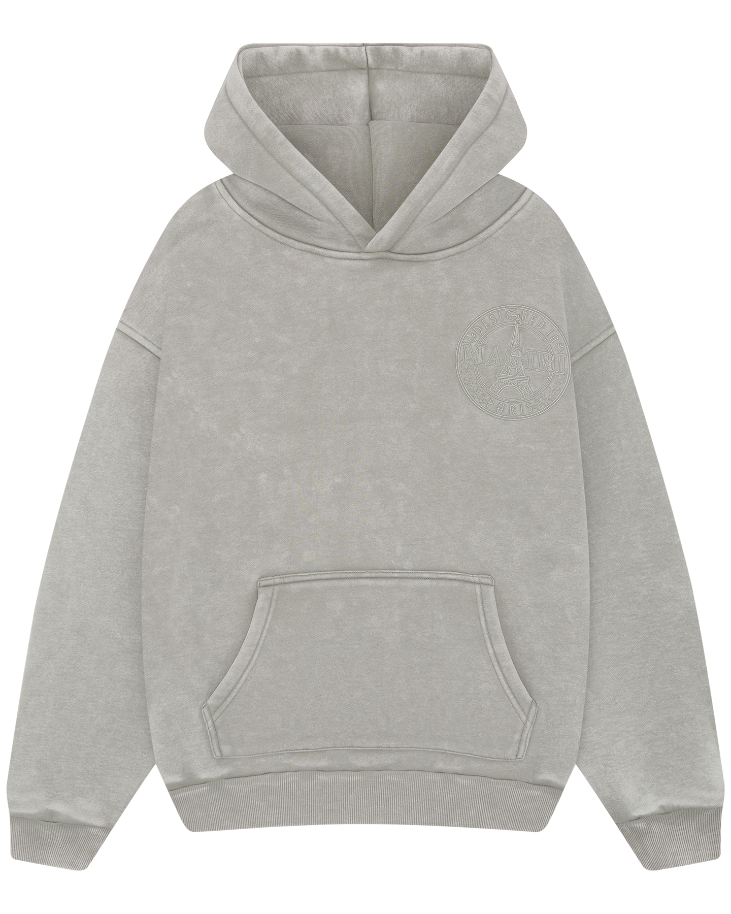 Magiri Embroidered Acid Wash Hoodie in Washed Oatmeal