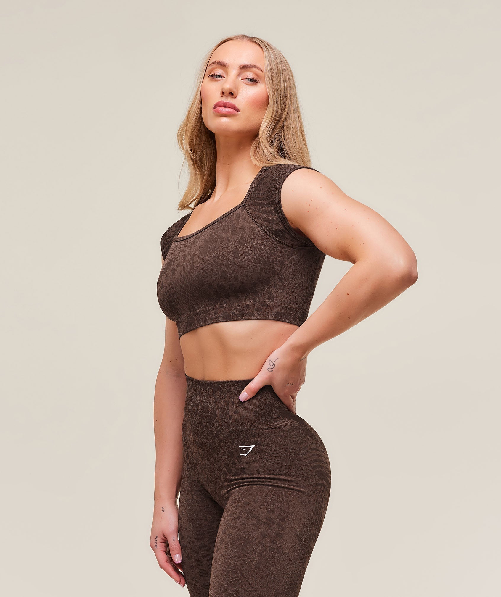 Gymshark Adapt Animal X Whitney Seamless Crop Top - Brown