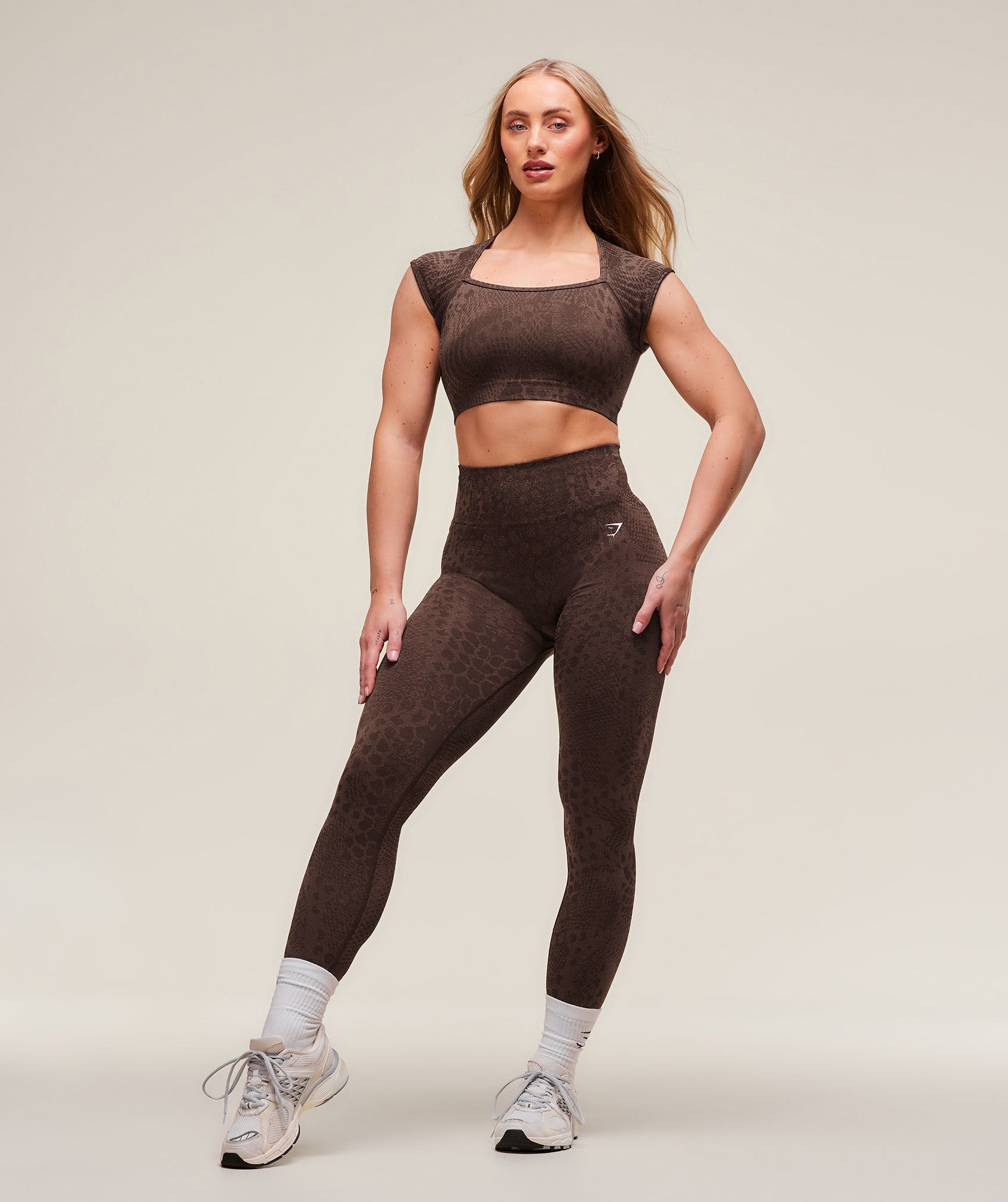 Gymshark Adapt Animal X Whitney Seamless Crop Top - Brown