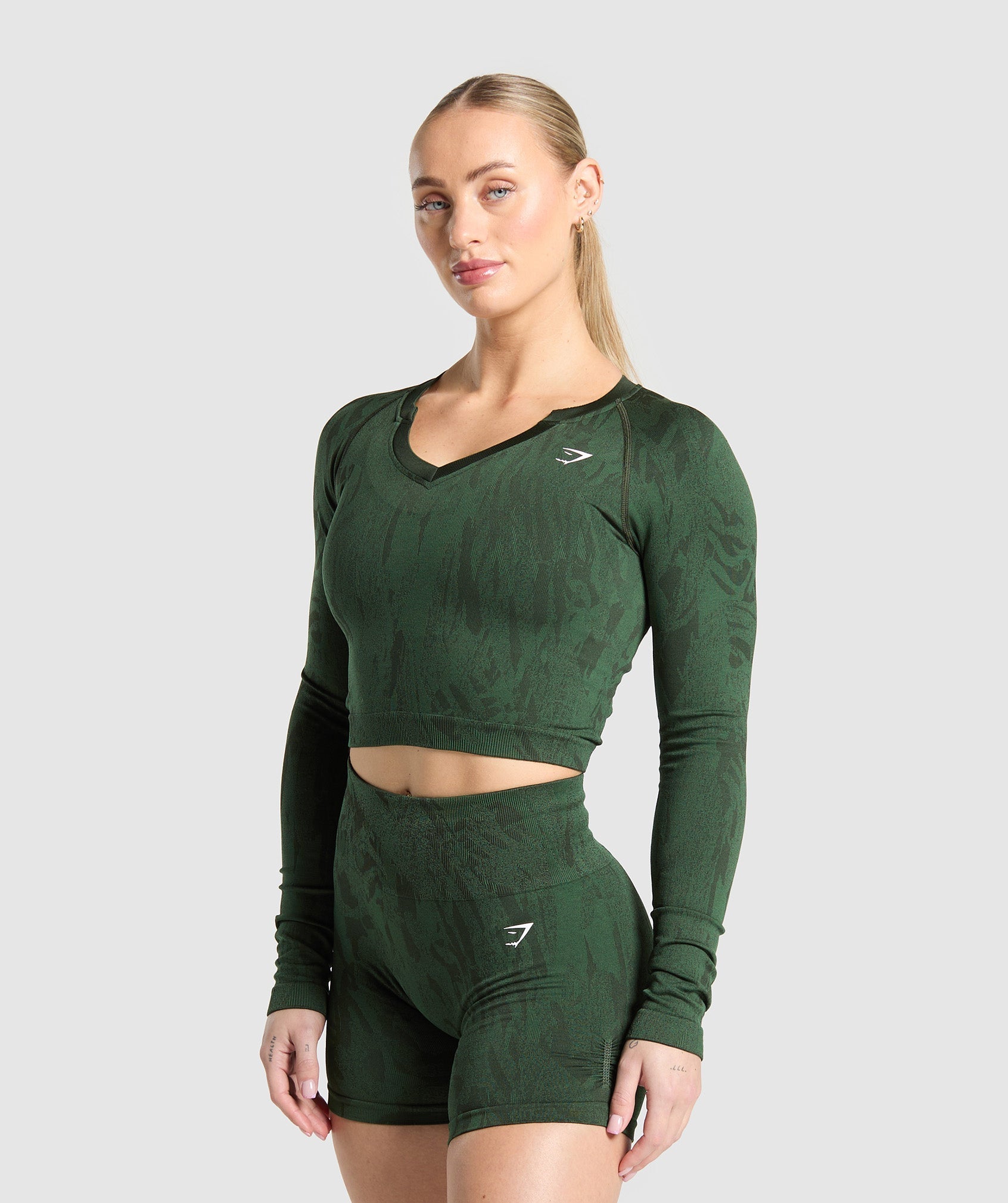Gymshark Adapt Camo Seamless Long Sleeve Top - Trail Green/Classic Green