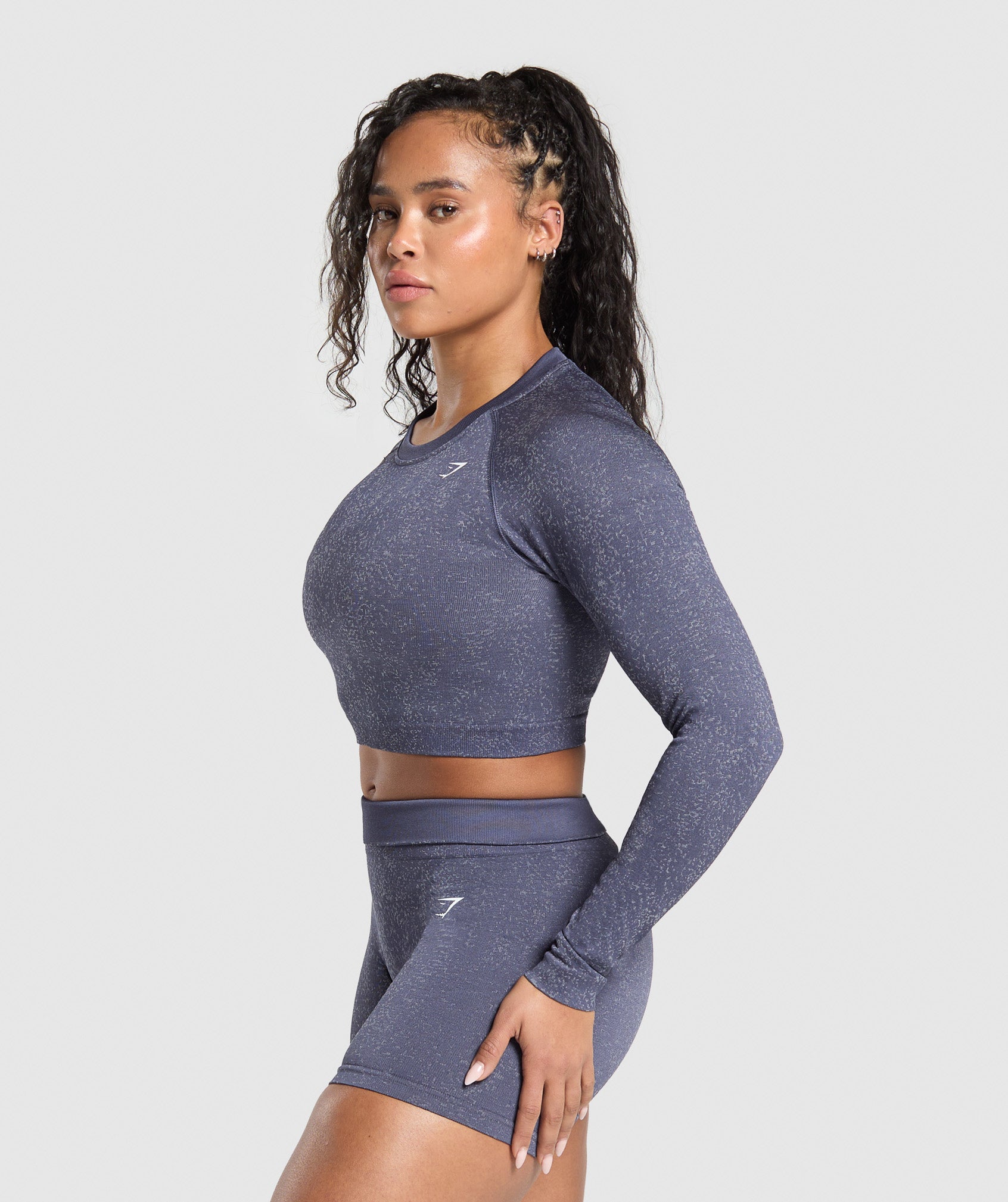 Gymshark Adapt Fleck Seamless Long Sleeve Crop Top - Weighted Purple/Metal Purple