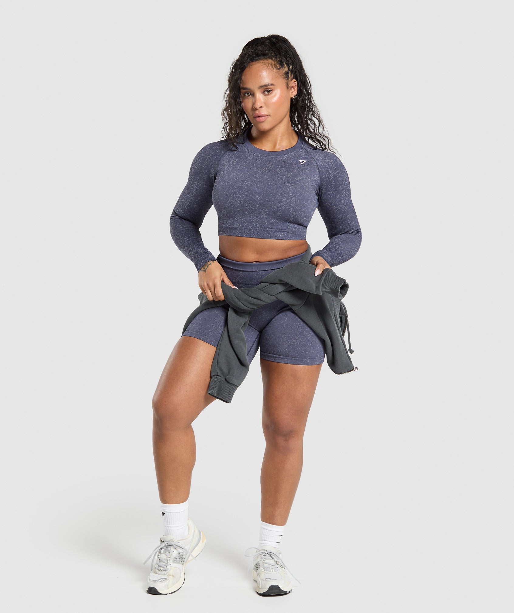 Gymshark Adapt Fleck Seamless Long Sleeve Crop Top - Weighted Purple/Metal Purple