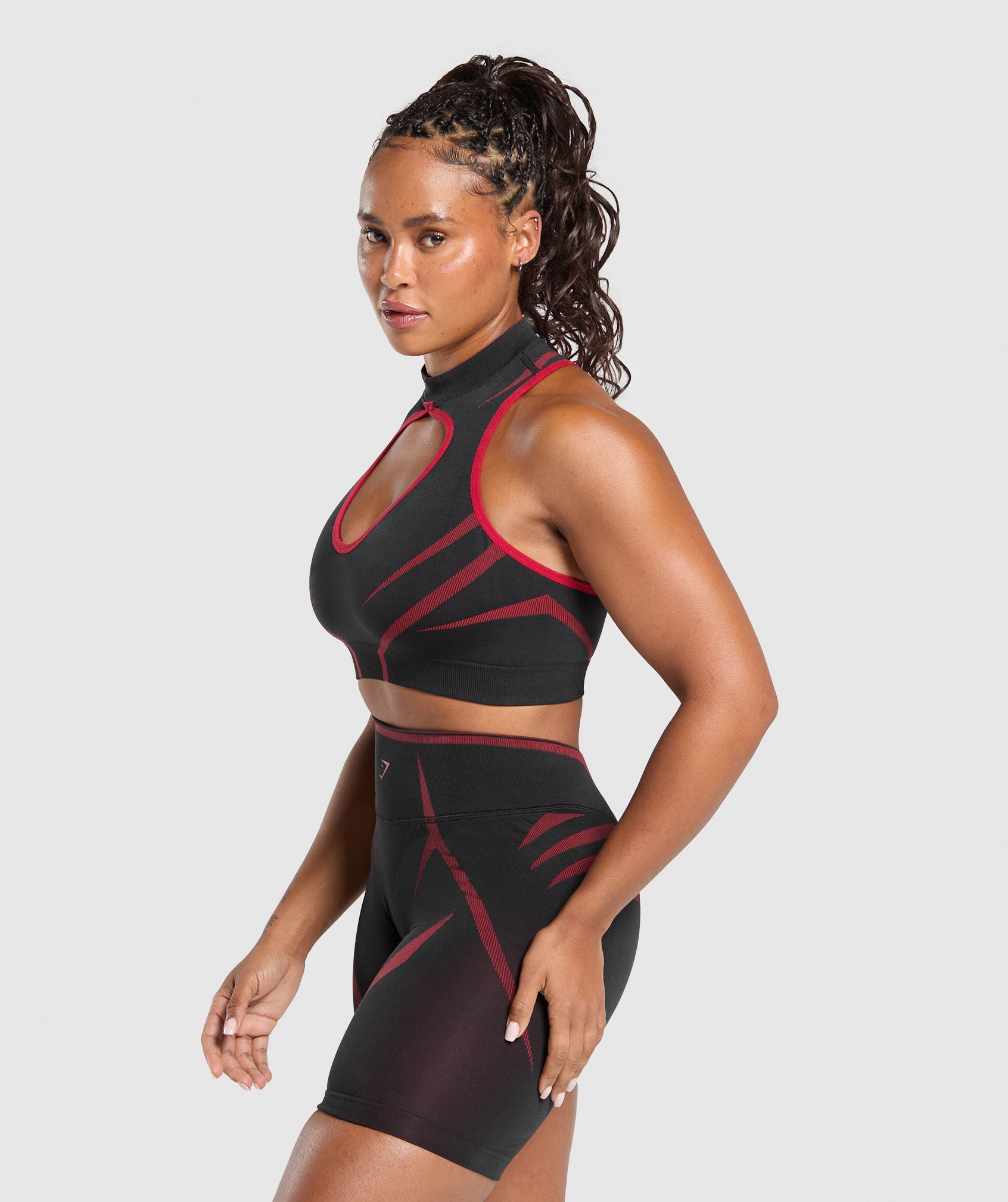 Gymshark Apex Lift Seamless Crop Top - Black/Carmine Red