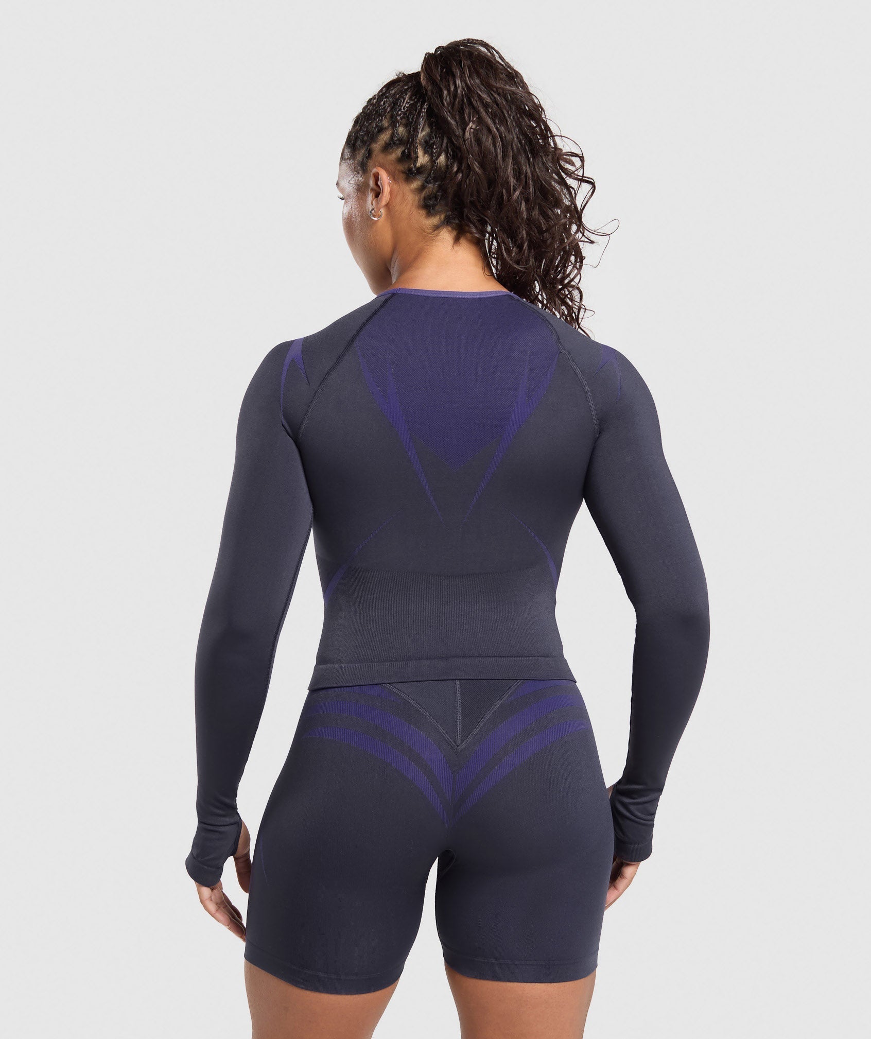 Gymshark Apex Lift Seamless Long Sleeve Crop Top - Heavy Blue/Cobalt Purple