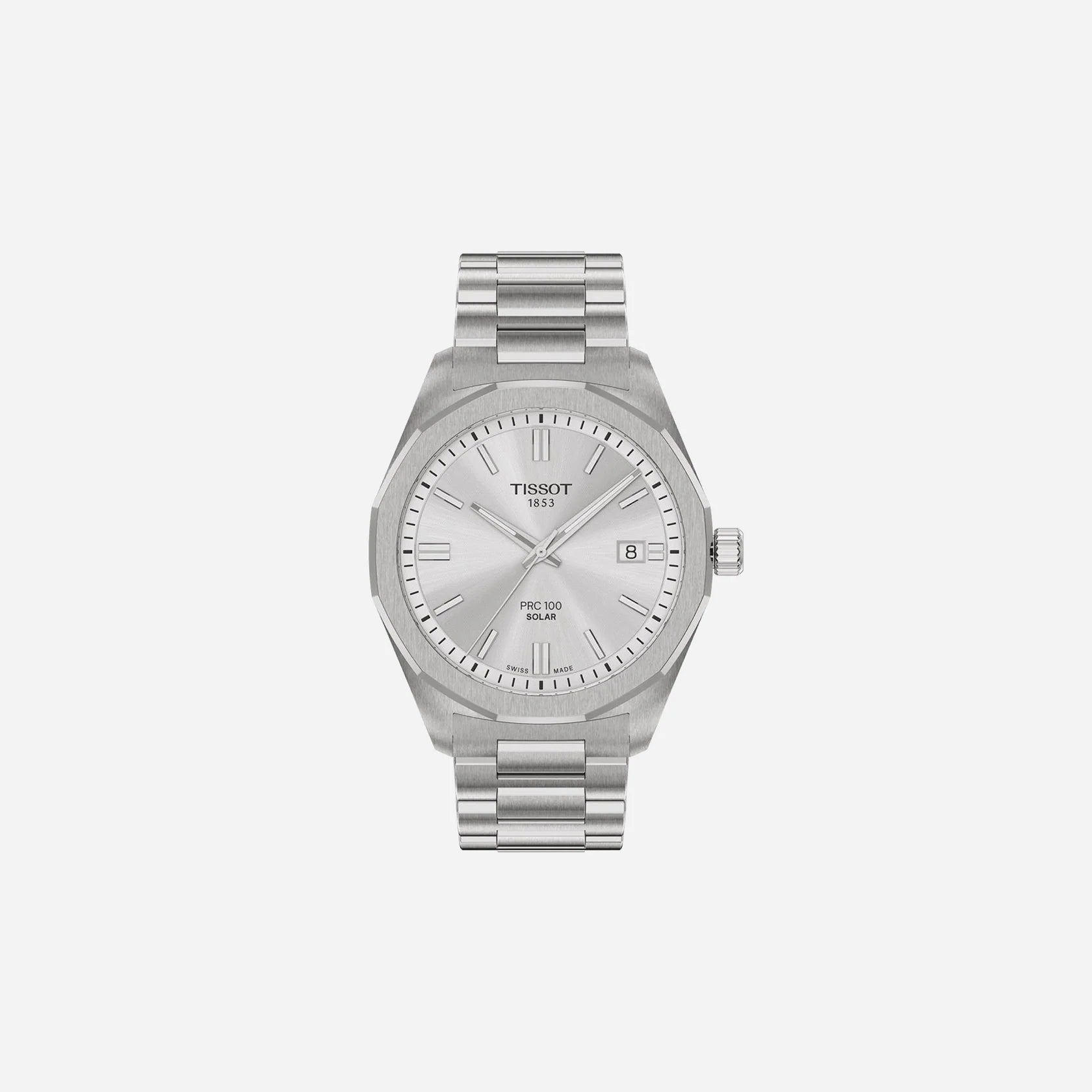 Tissot PRC 100 Solar Quartz Silver Dial Grey Stainless Steel Watch 39mm