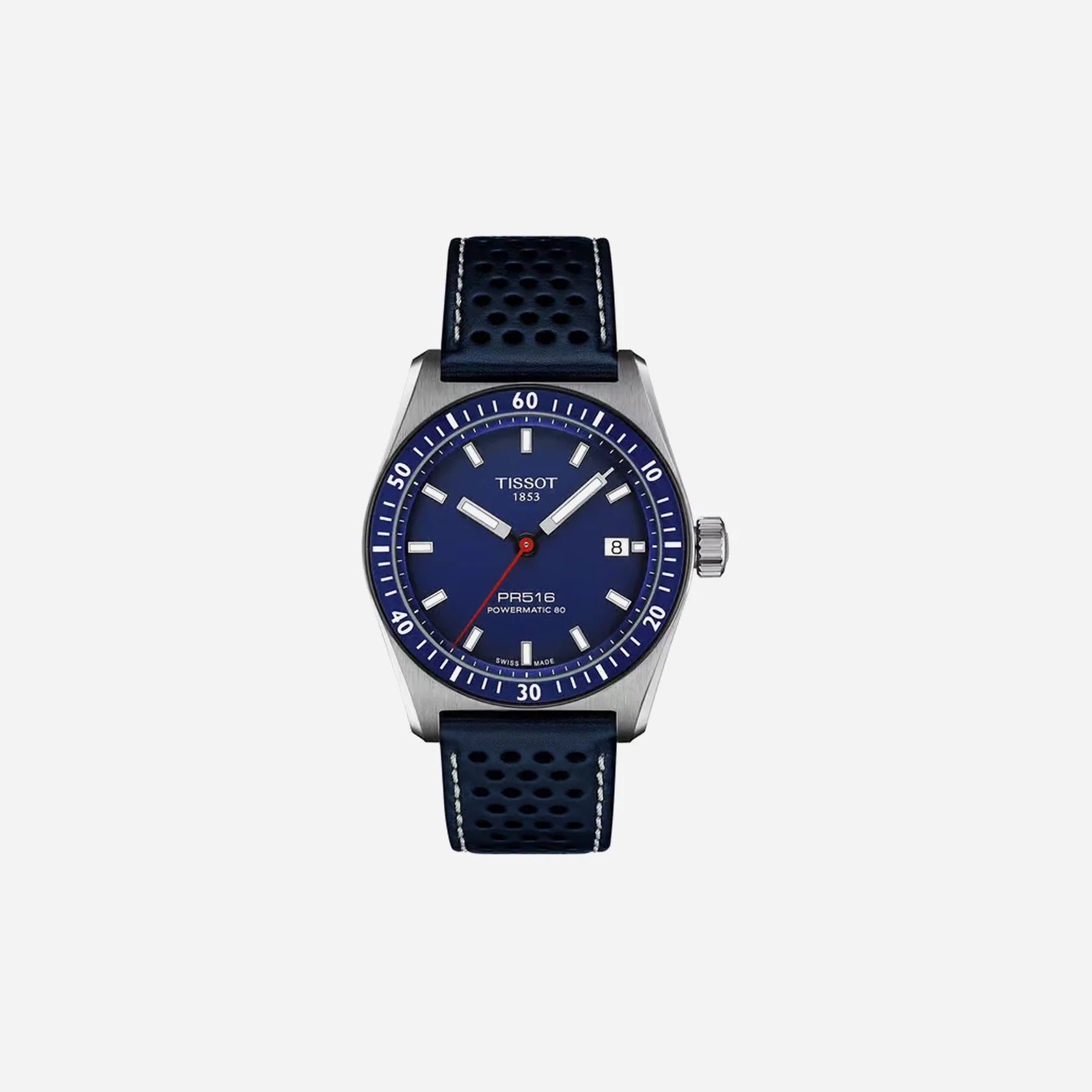 Tissot PR516 Powermatic 80 Blue Dial 40mm Blue Leather Strap Automatic Watch