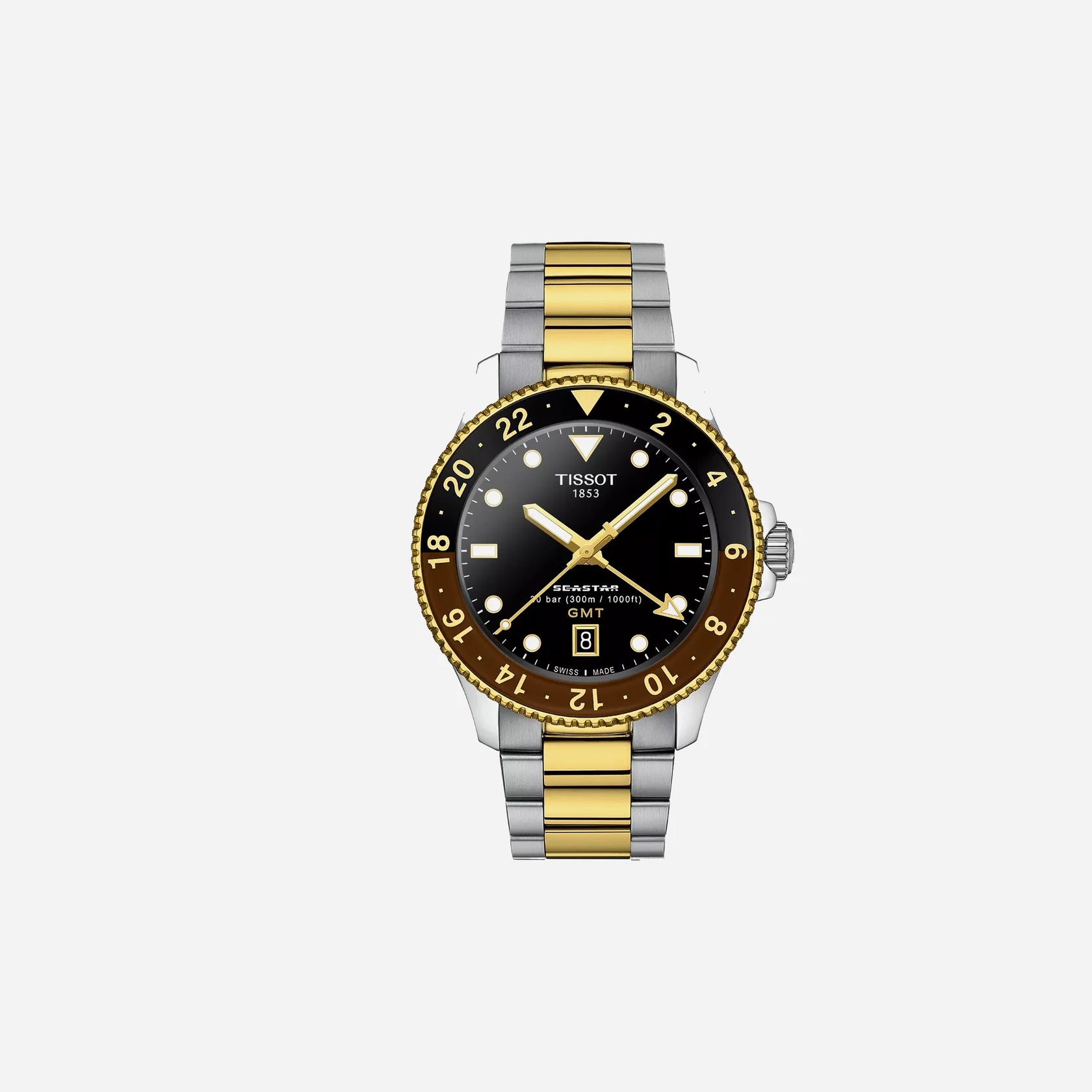 Tissot Seastar 1000 Quartz GMT Black Dial Two-Tone Stainless Steel Bracelet 40mm