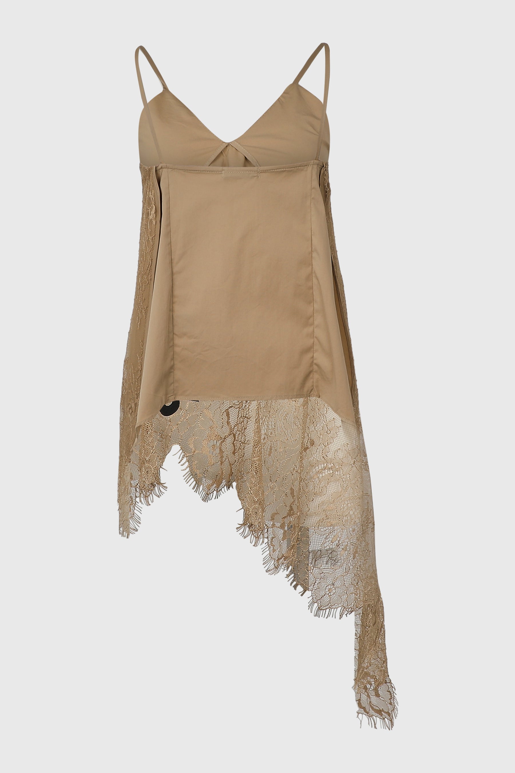 ASYMMETRIC V CUT CAMI W/ LACE OVERLAY