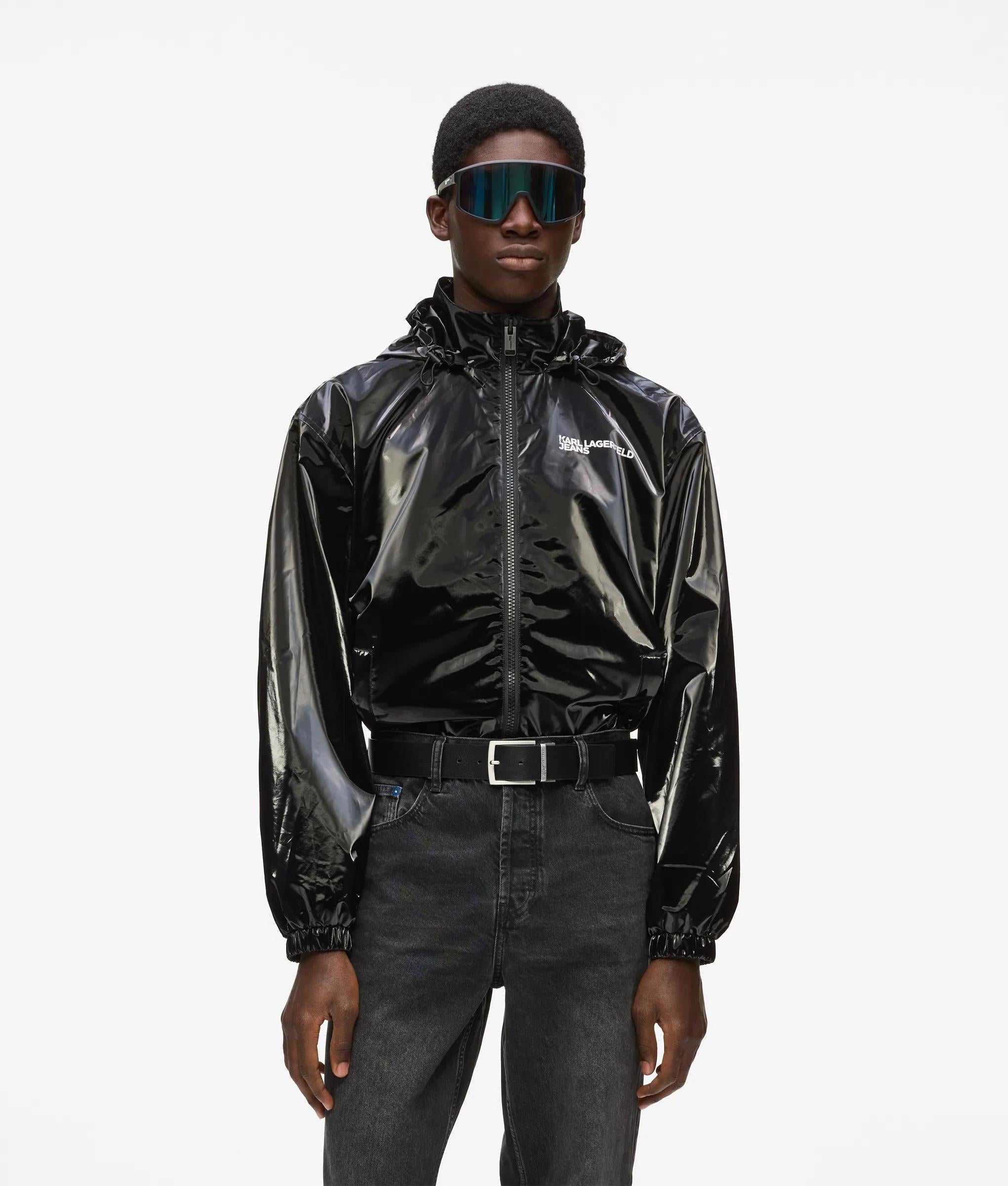 Shiny hooded bomber jacket