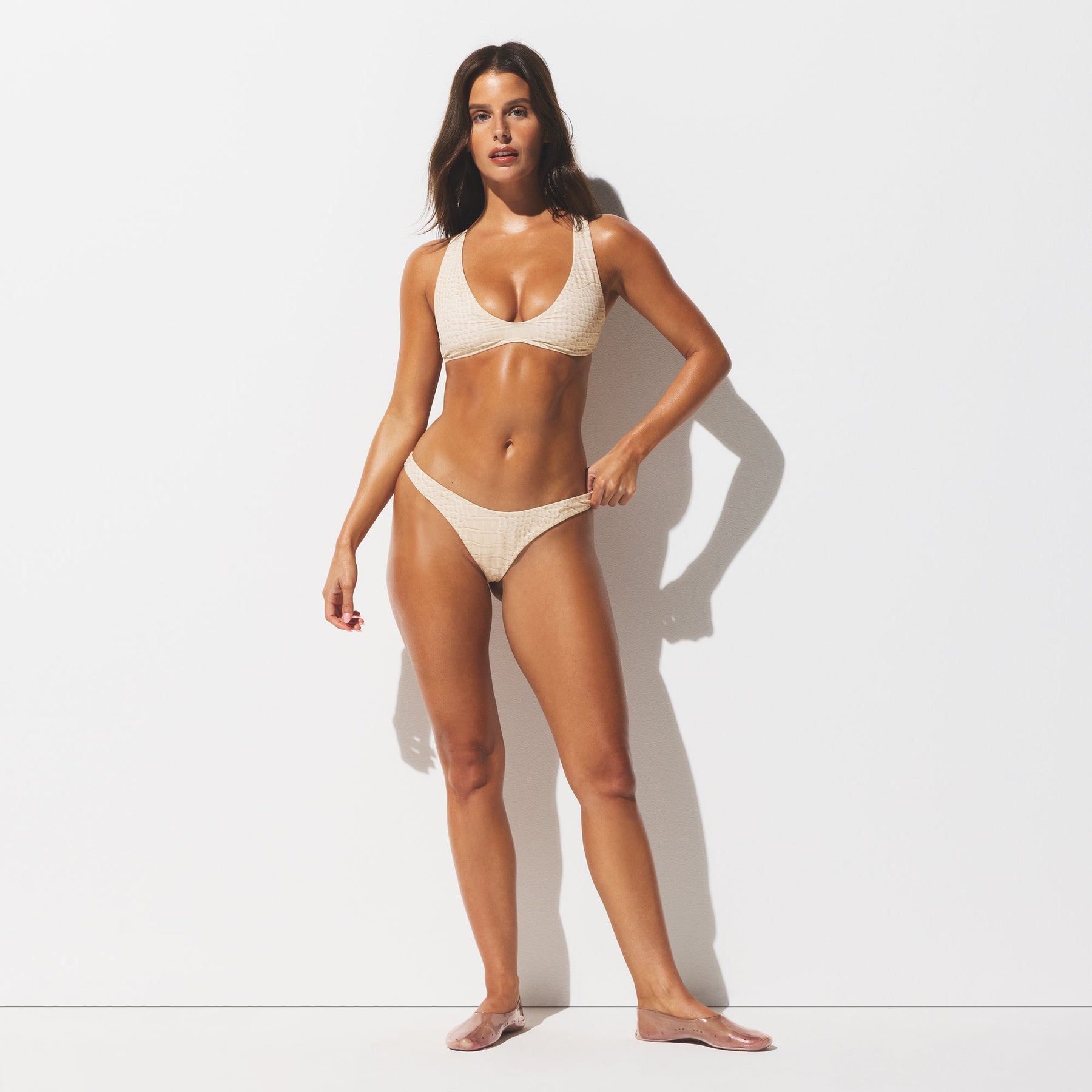 SIGNATURE SWIM TANGA BIKINI BOTTOM | EGRET CROCODILE PRINT
