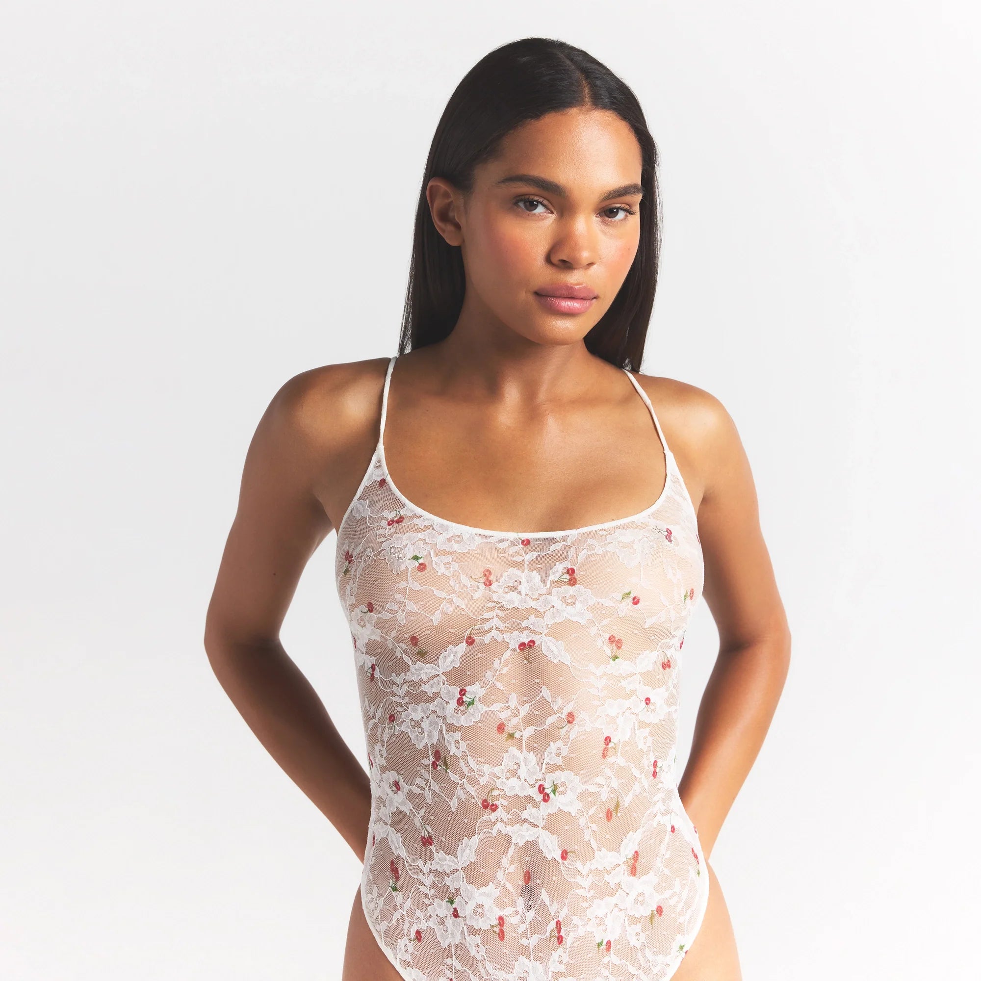 Stretch Lace Scoop Neck Bodysuit