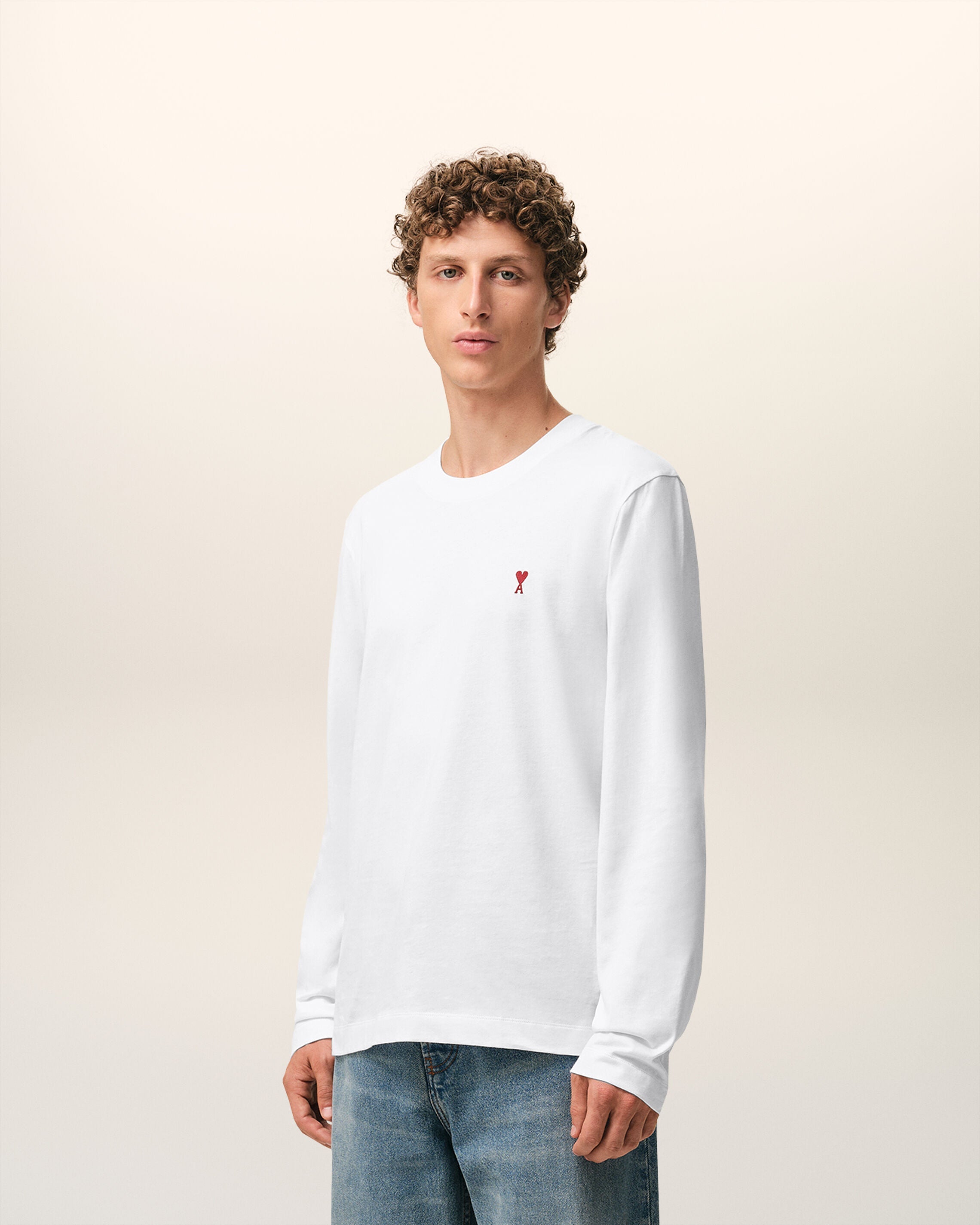 White Cotton longsleeves t-shirt with Ami De Coeur