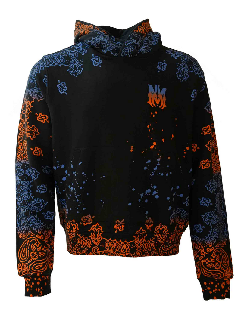AMIRI BANDANA BLEACH HOODIE BLUE / ORANGE