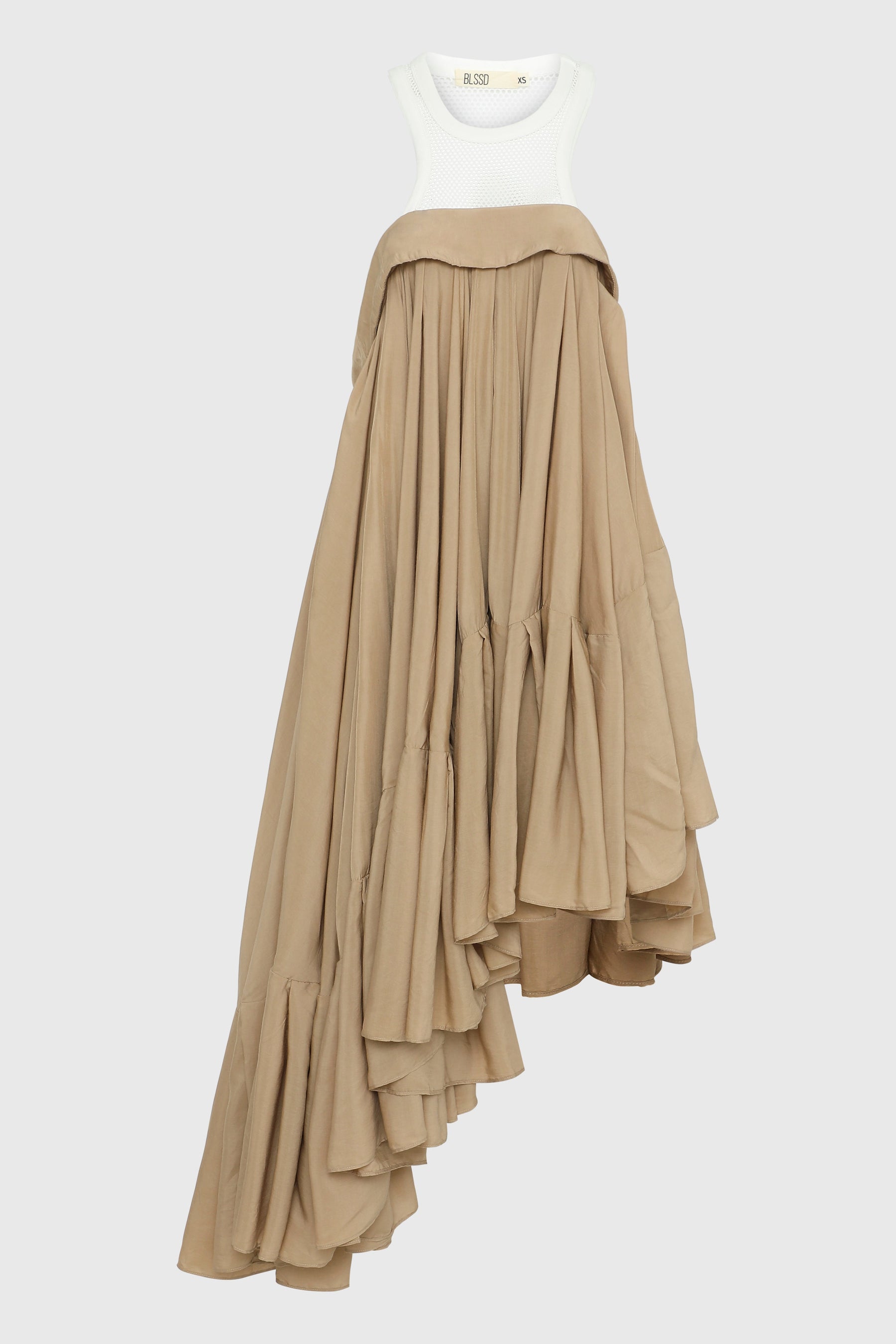 MESH RACER NECK ASYMMETRIC DRESS