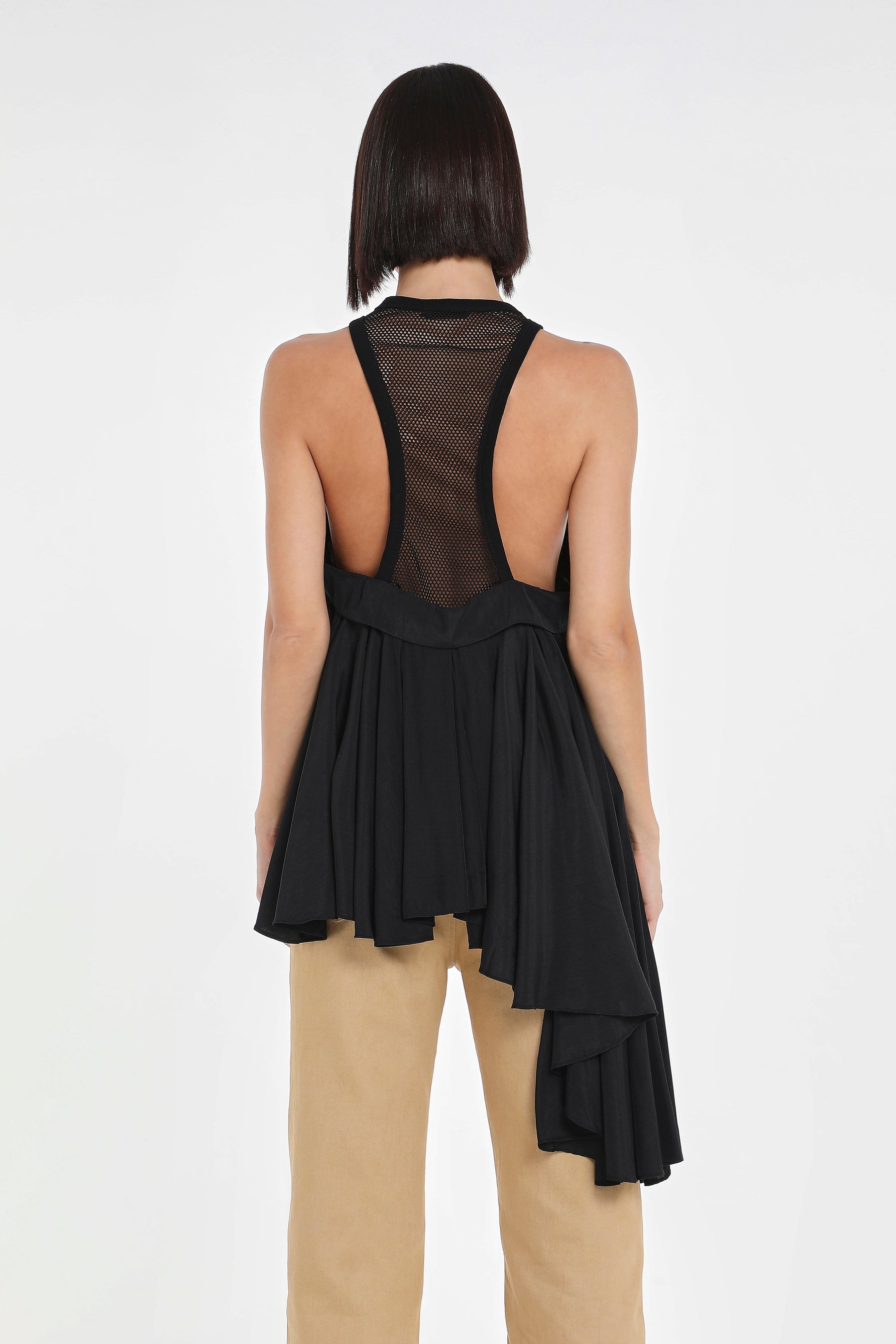 MESH RACER NECK ASYMMETRIC TOP