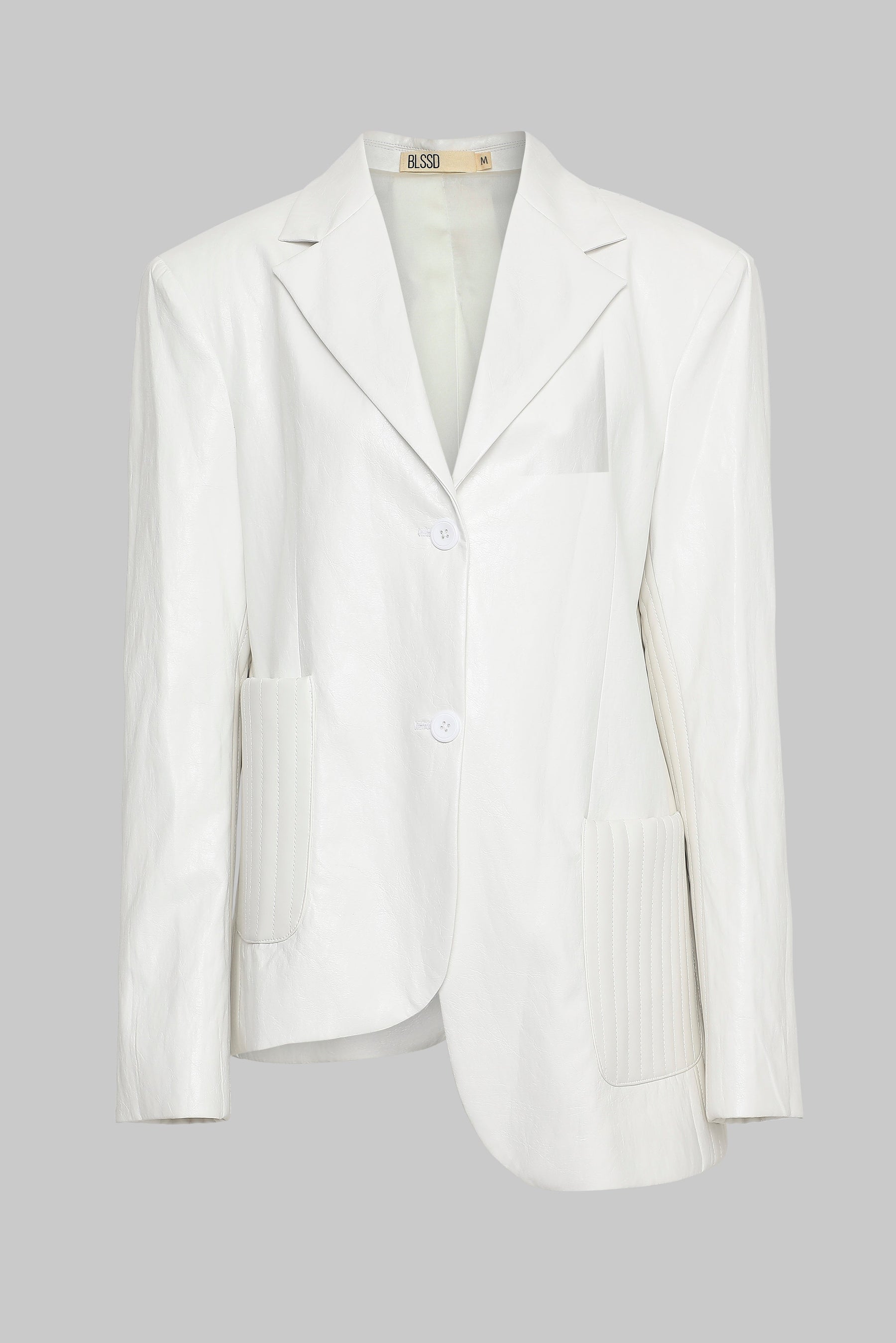 ASYMMETRIC QUILTED VEGAN LEATHER BLAZER