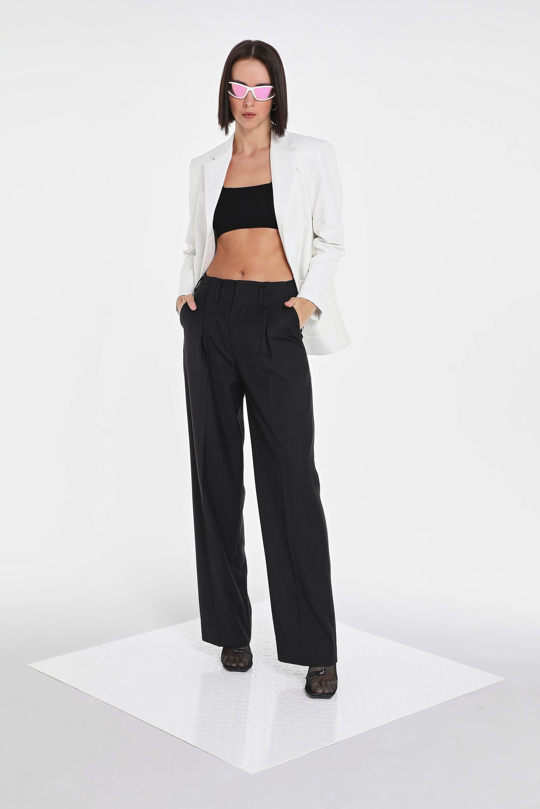 ASYMMETRIC QUILTED VEGAN LEATHER BLAZER