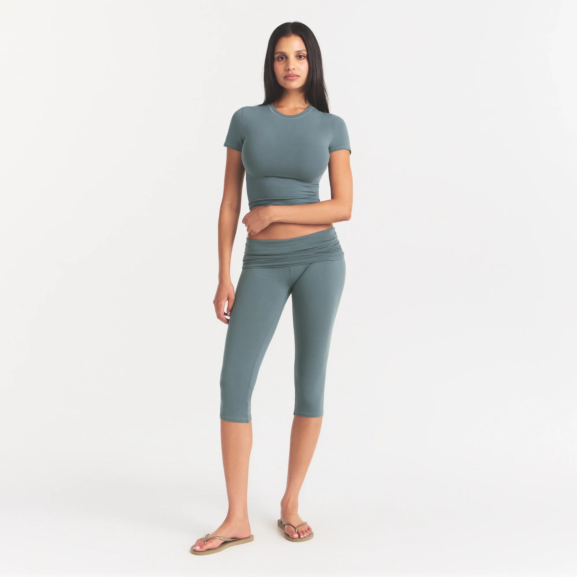 Cotton Jersey Foldover Capri