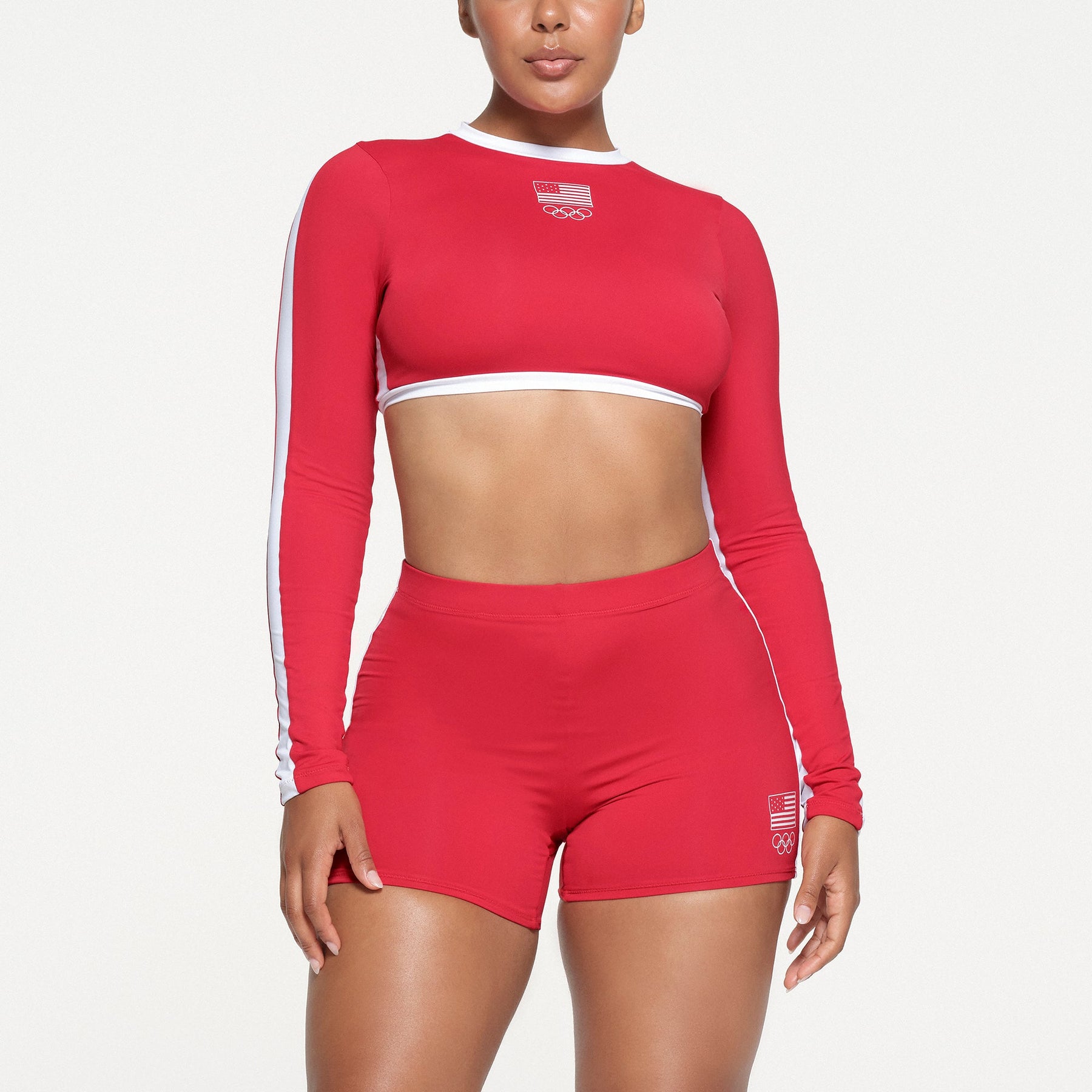 SKIMS FOR TEAM USA SIGNATURE SWIM OLYMPIC MID WAIST SHORT | RED
