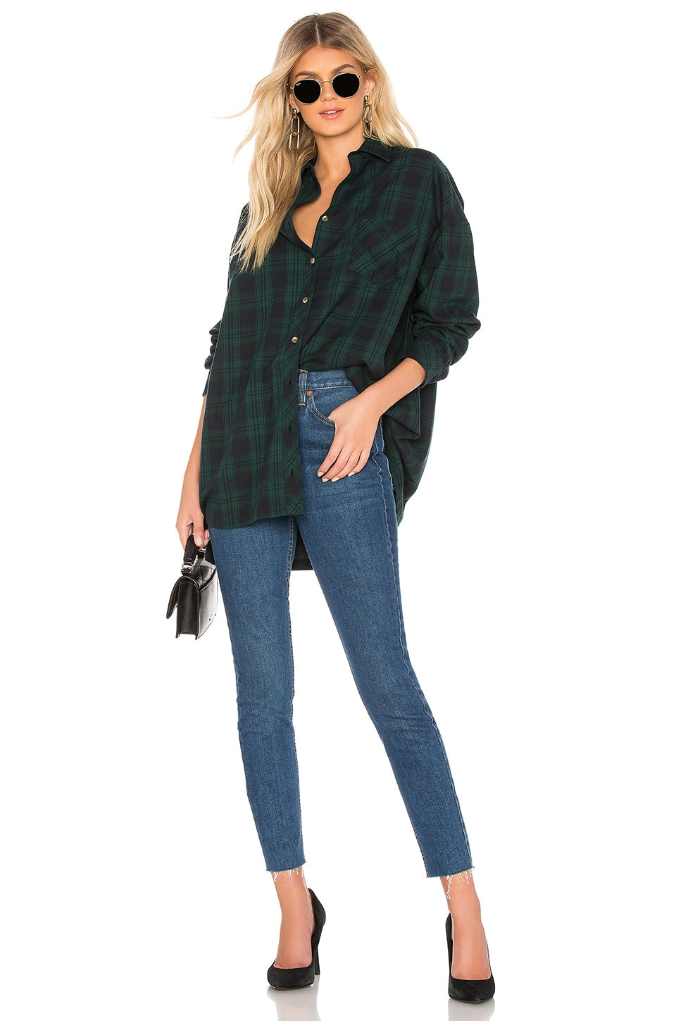 superdown Audriana Oversized Flannel Top in Green