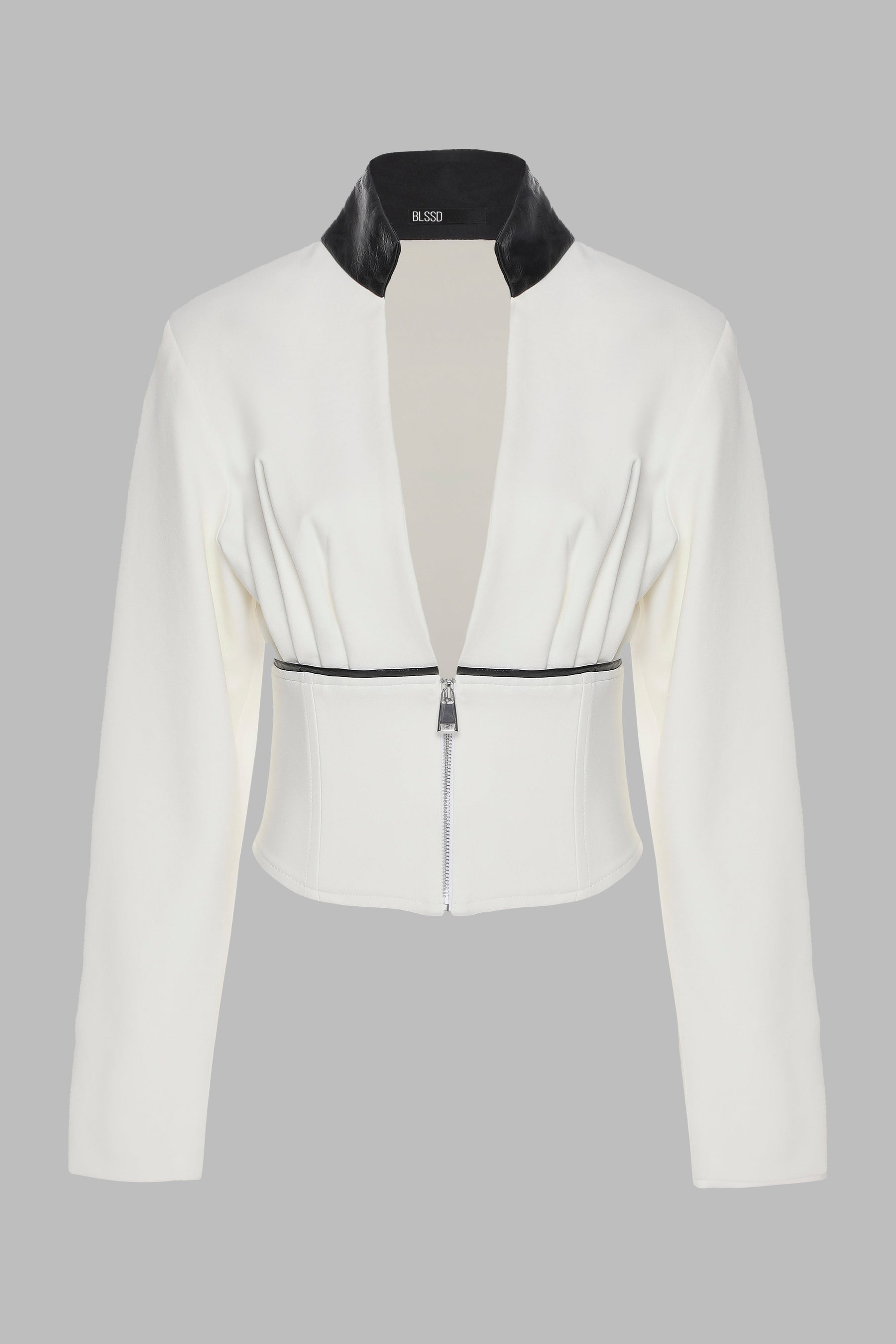 CORSET BLAZER W/ VEGAN LEATHER TRIM