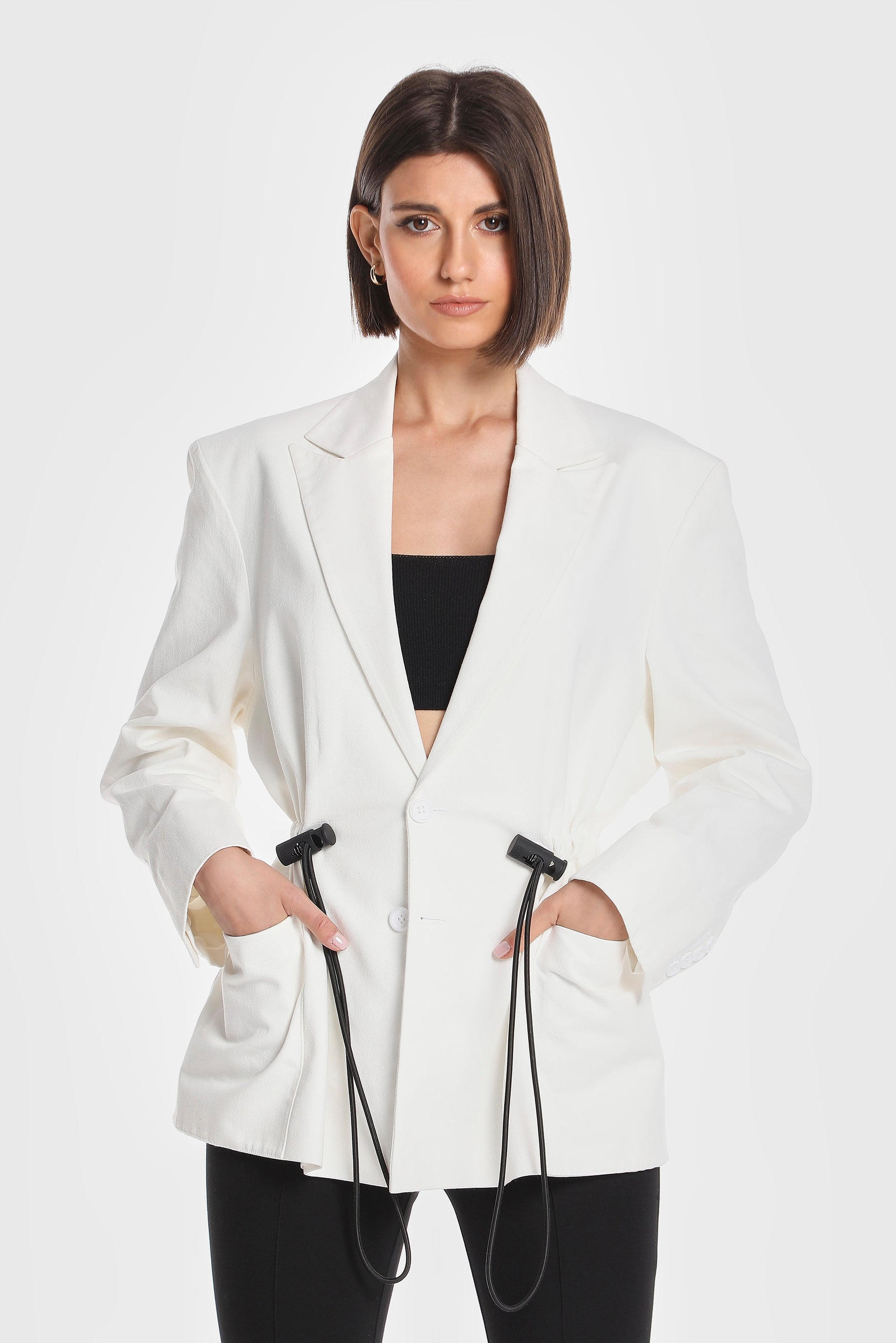 OVERSIZED TWILL BLAZER W/ DRAWSTRING