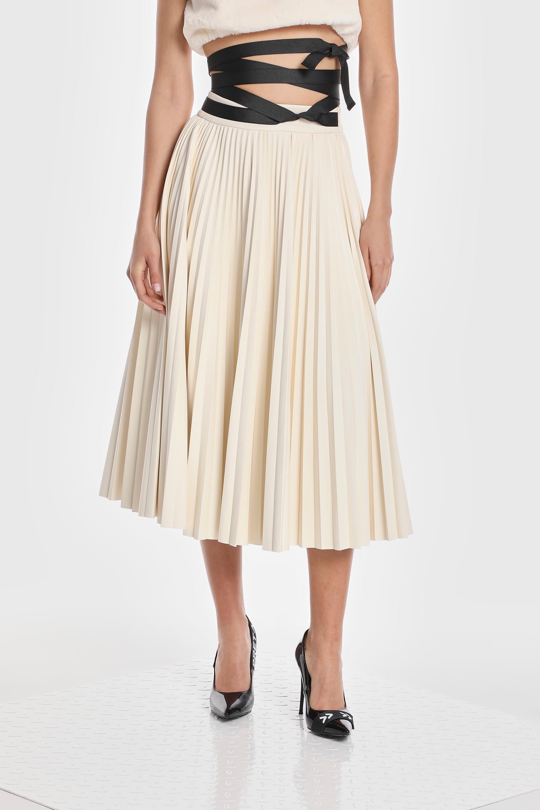 ALLEGRA VEGAN LEATHER PLEATED SKIRT