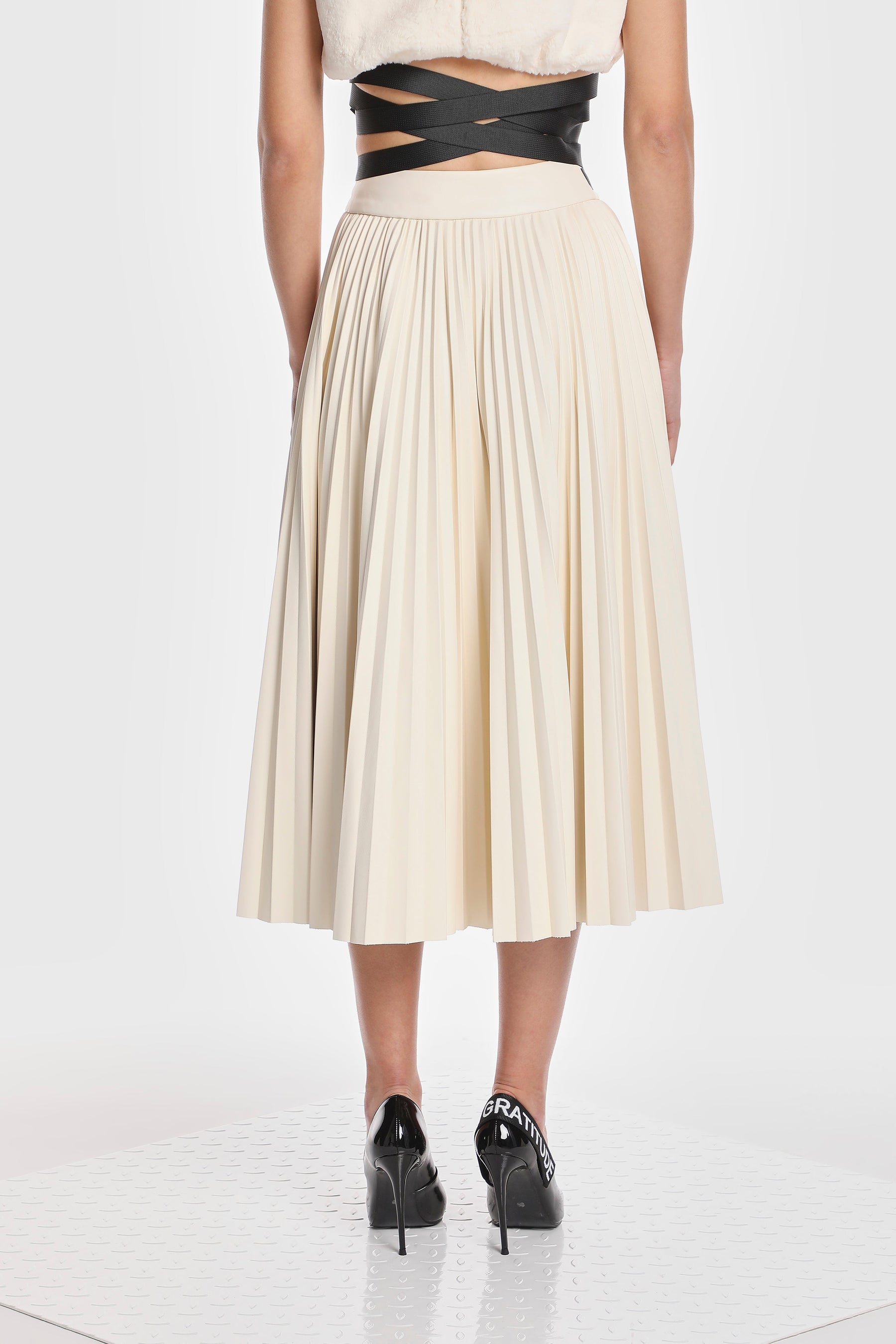 ALLEGRA VEGAN LEATHER PLEATED SKIRT