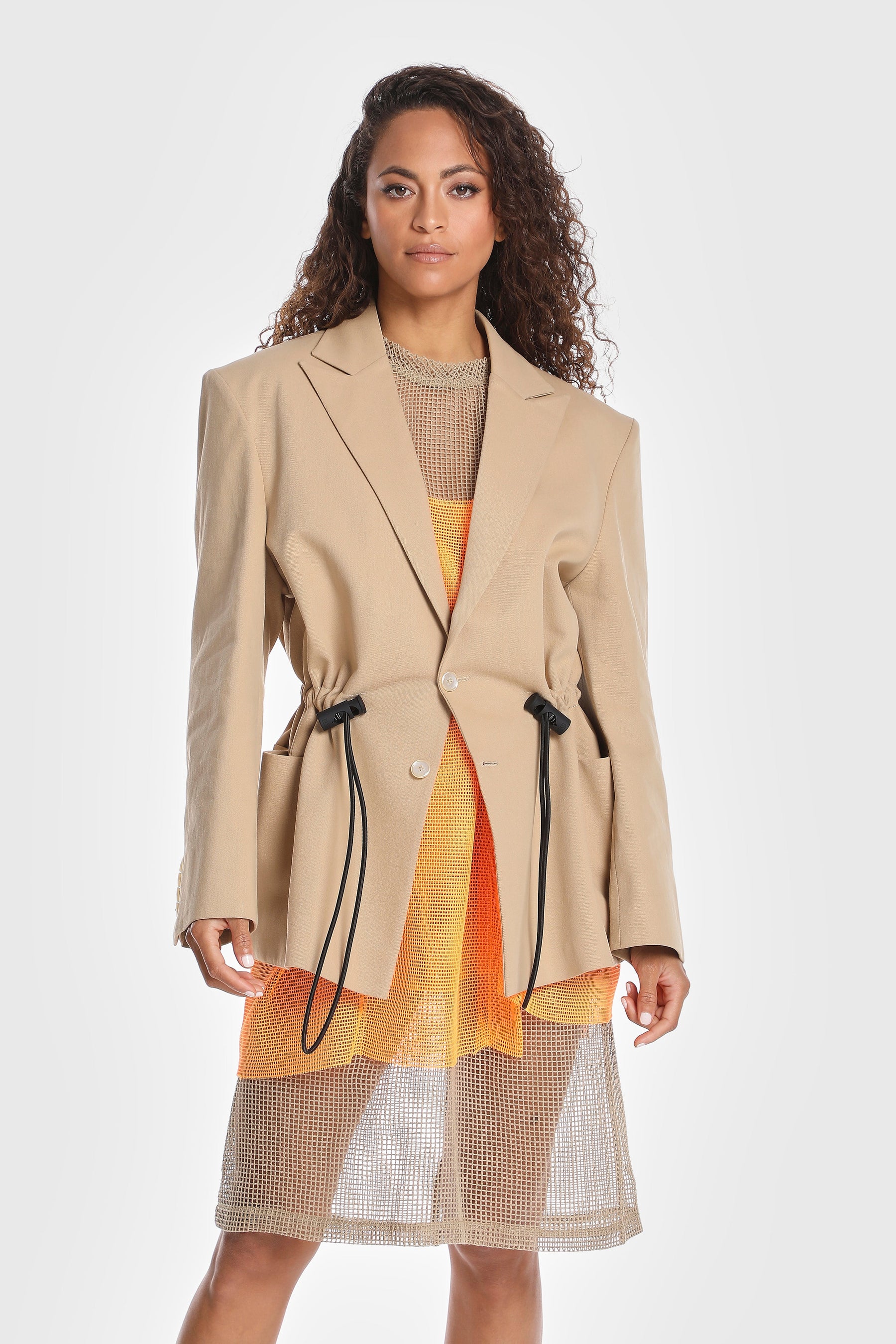 OVERSIZED TWILL BLAZER W/ DRAWSTRING