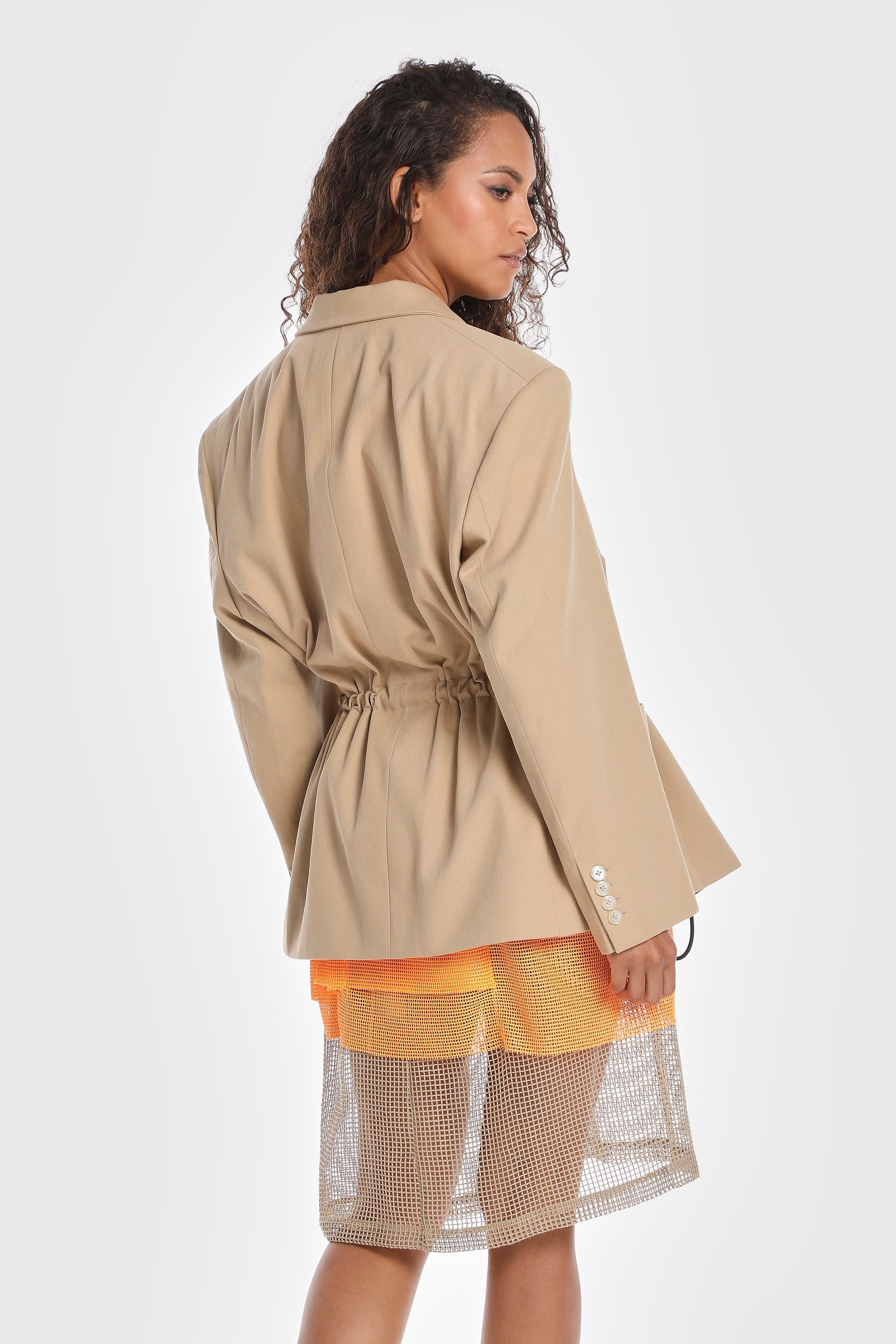 OVERSIZED TWILL BLAZER W/ DRAWSTRING