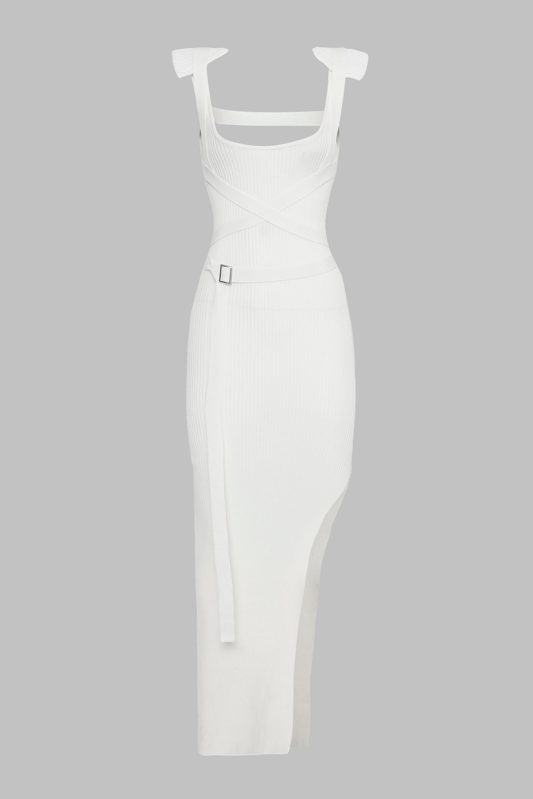 HARNESS KNIT DRESS W/ SHOULDER PADS
