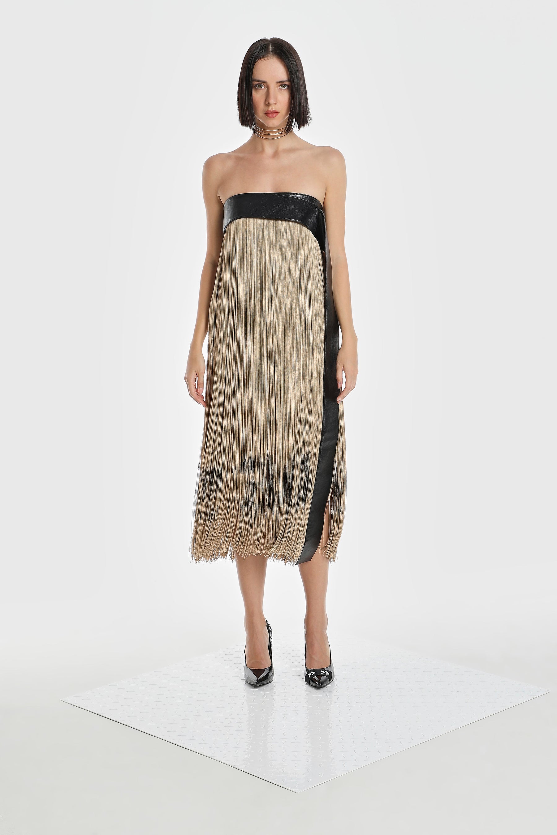CODE FRINGE STRAPLESS DRESS