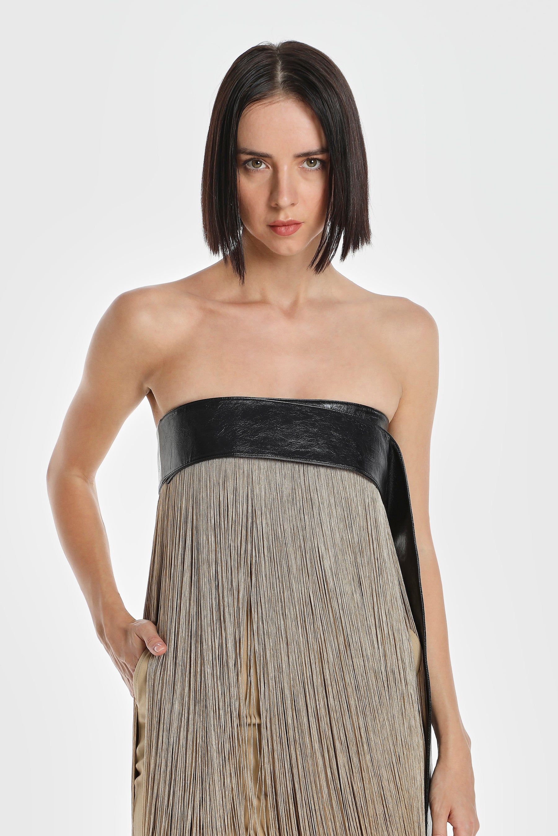 CODE FRINGE STRAPLESS DRESS