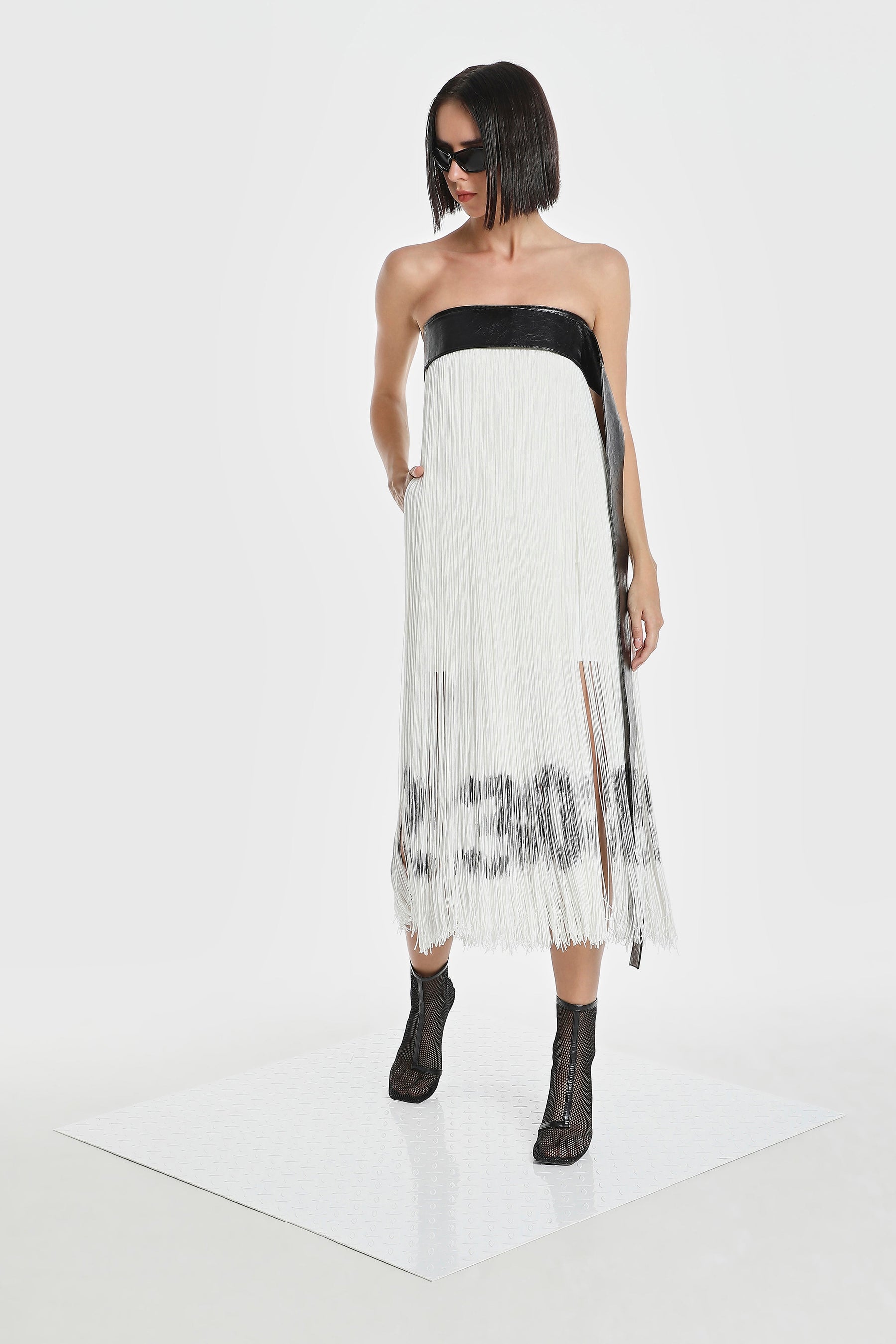 CODE FRINGE STRAPLESS DRESS