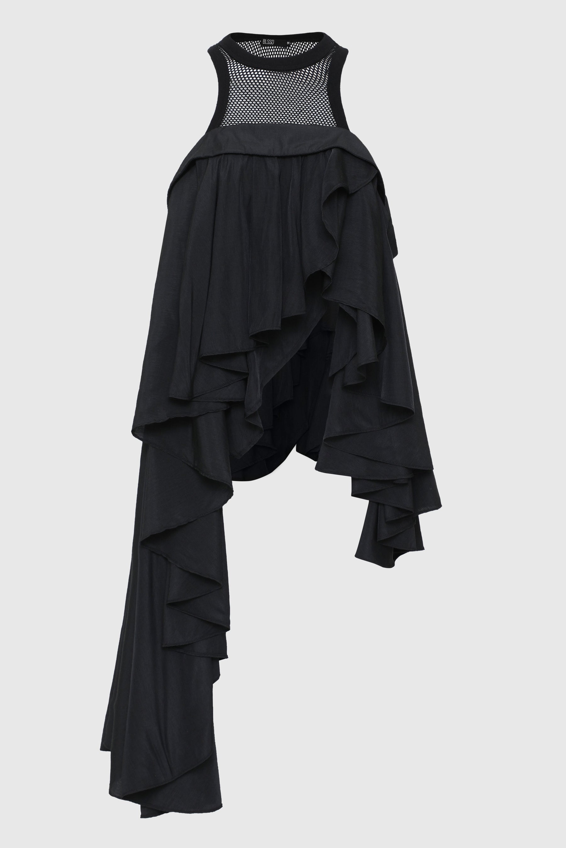 MESH RACER NECK ASYMMETRIC TOP